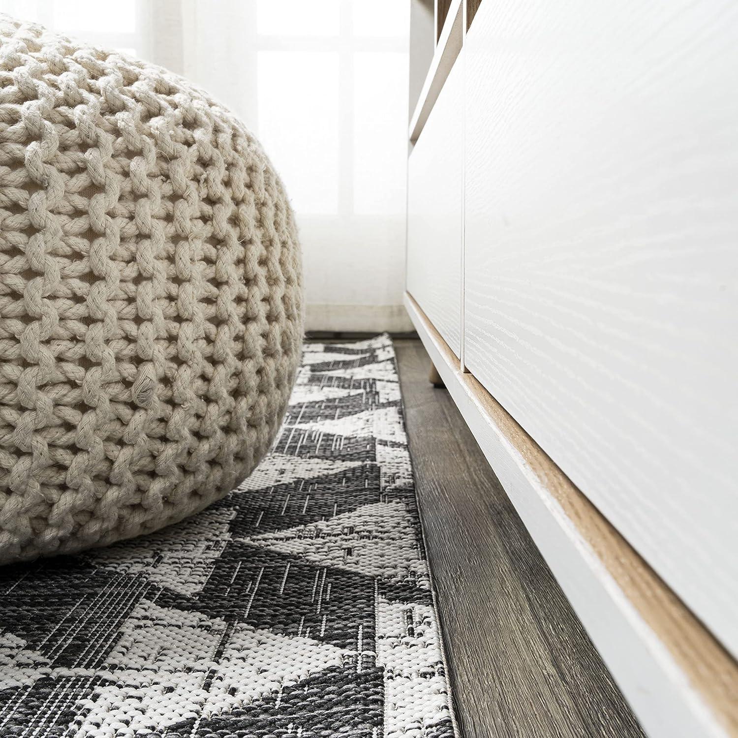 image:imageJONATHAN Y Tribal Geometric Indoor Outdoor Area Rug 5X8 BrownBeige Andratx Modern for Backyard Patio Porch EasyCleaning High Traffic PetFriendly NonShedding SMB126A5BlackIvory