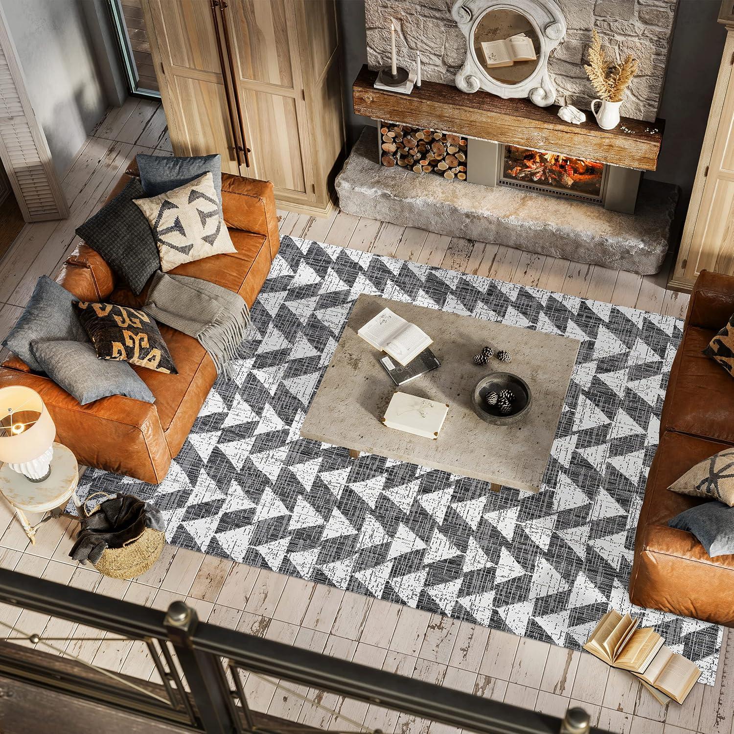 image:imageJONATHAN Y Tribal Geometric Indoor Outdoor Area Rug 5X8 BrownBeige Andratx Modern for Backyard Patio Porch EasyCleaning High Traffic PetFriendly NonShedding SMB126A5BlackIvory