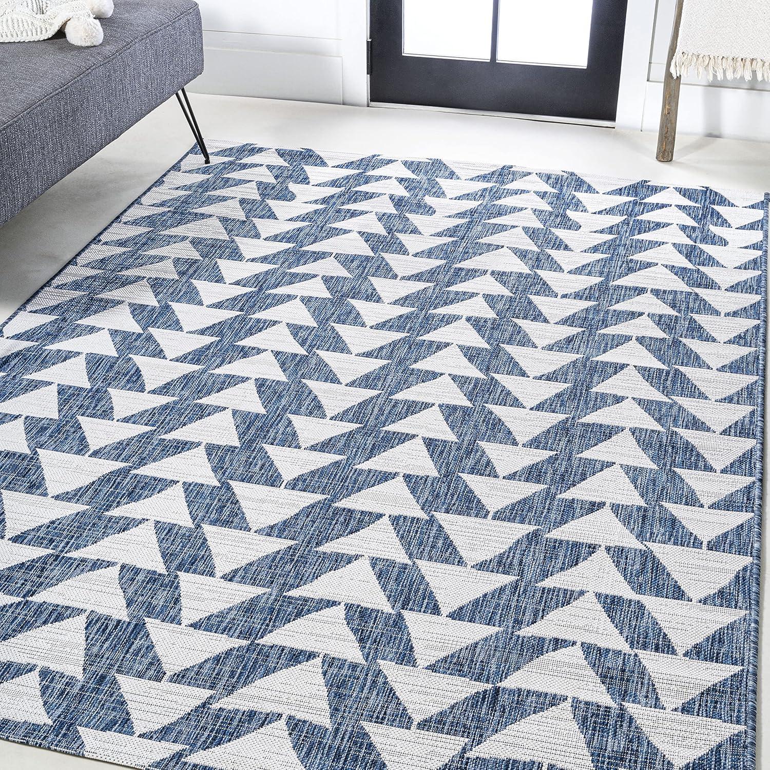 image:imageJONATHAN Y Tribal Geometric Indoor Outdoor Area Rug 5X8 BrownBeige Andratx Modern for Backyard Patio Porch EasyCleaning High Traffic PetFriendly NonShedding SMB126A5BlueIvory