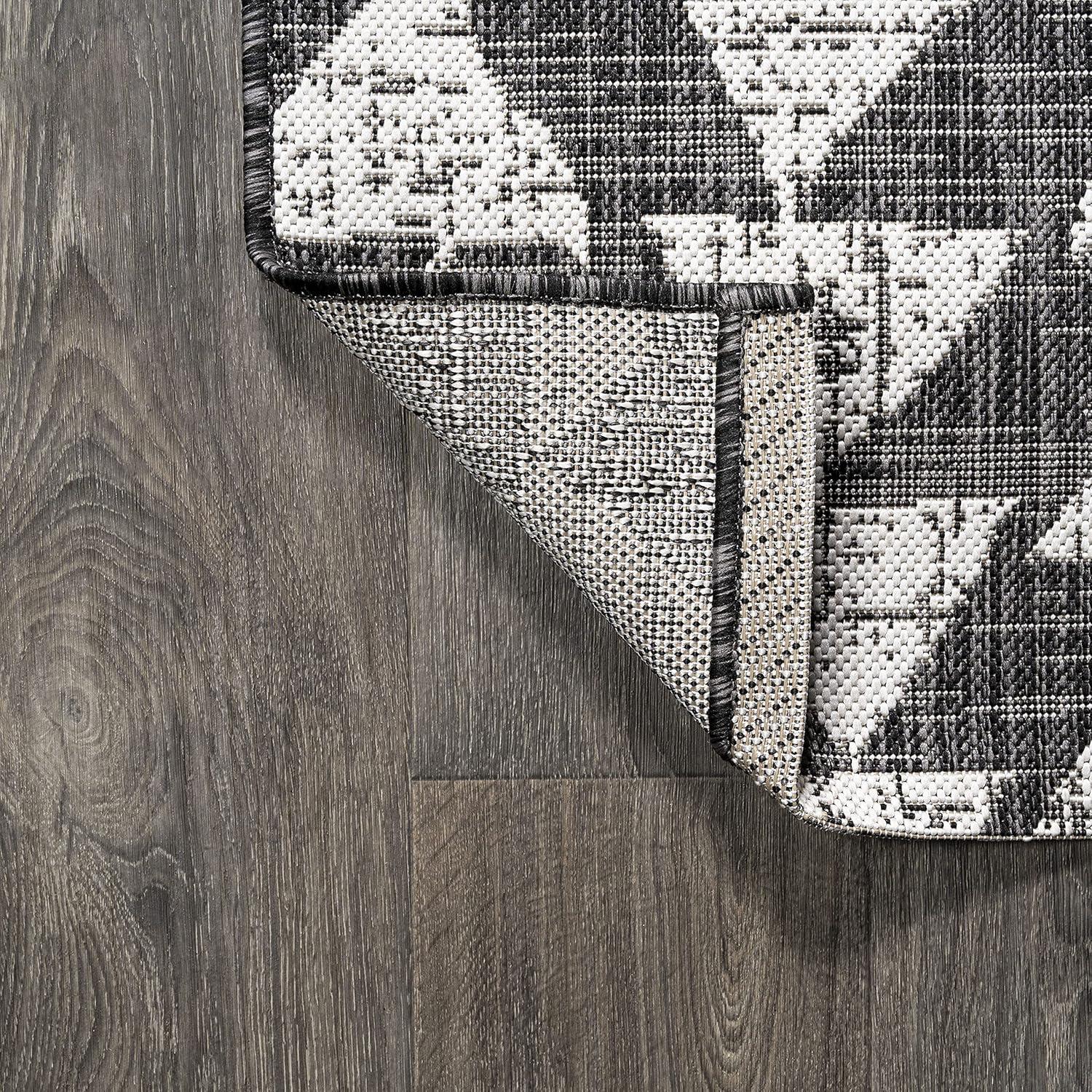 image:imageJONATHAN Y Tribal Geometric Indoor Outdoor Area Rug 5X8 BrownBeige Andratx Modern for Backyard Patio Porch EasyCleaning High Traffic PetFriendly NonShedding SMB126A5BlackIvory