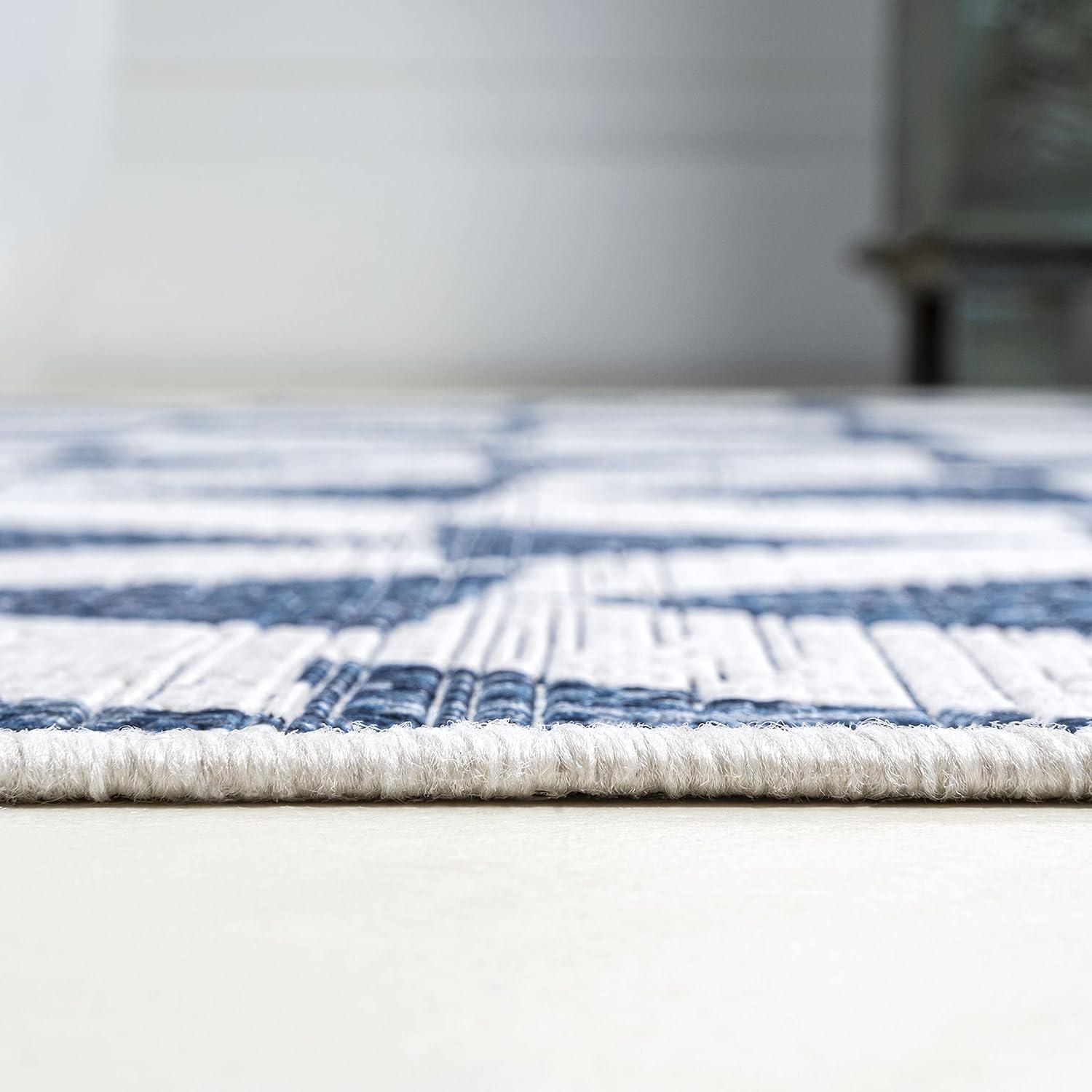 image:imageJONATHAN Y Tribal Geometric Indoor Outdoor Area Rug 5X8 BrownBeige Andratx Modern for Backyard Patio Porch EasyCleaning High Traffic PetFriendly NonShedding SMB126A5IvoryBlue