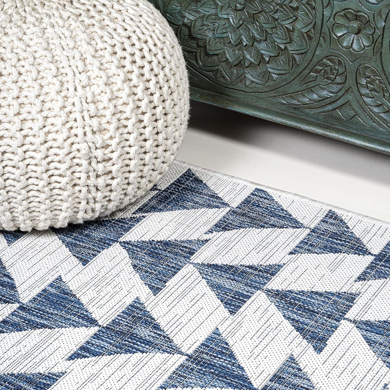 image:imageJONATHAN Y Tribal Geometric Indoor Outdoor Area Rug 5X8 BrownBeige Andratx Modern for Backyard Patio Porch EasyCleaning High Traffic PetFriendly NonShedding SMB126A5IvoryBlue