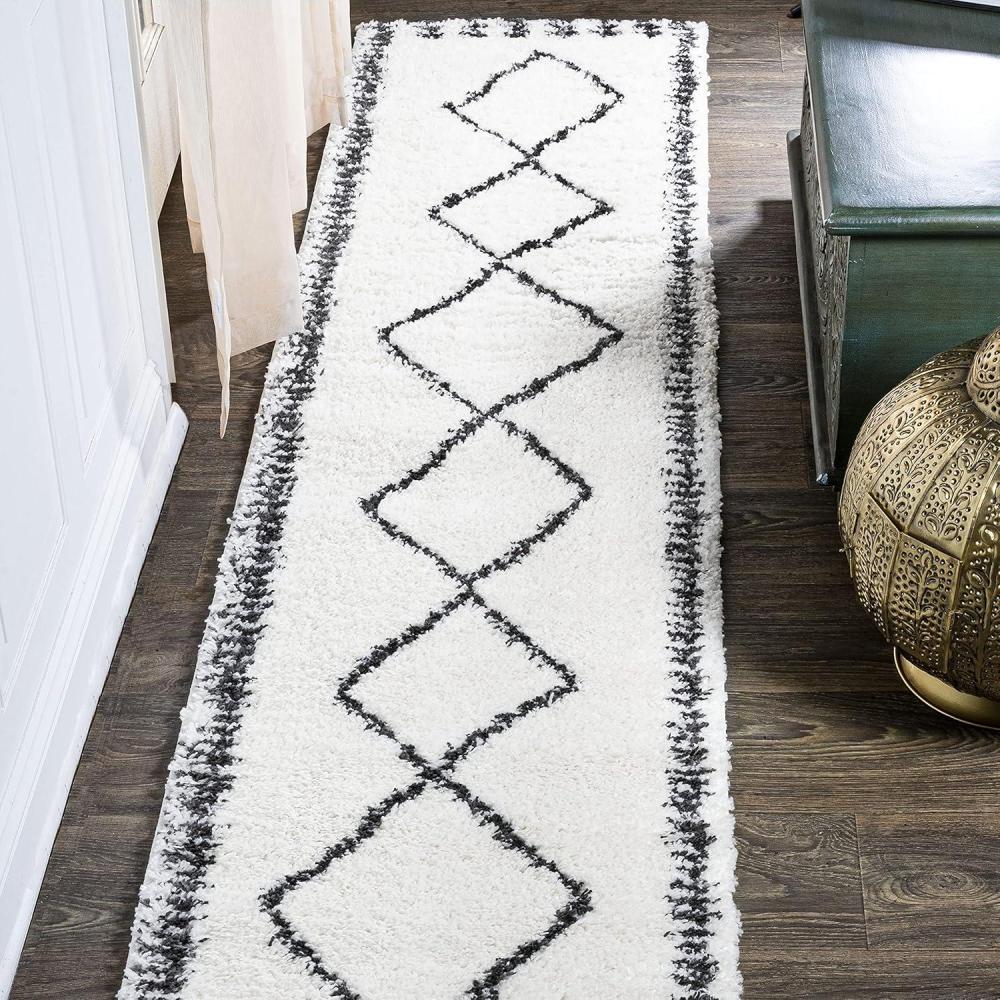 image:imageJONATHAN Y Calvia Moroccan Diamond Shag WhiteGray Runner Rug 2x8 Bohemian Contemporary EasyCleaning for Living Room Bedroom Kitchen Pet Friendly NonShedding MOH404A282 x 8 Runner