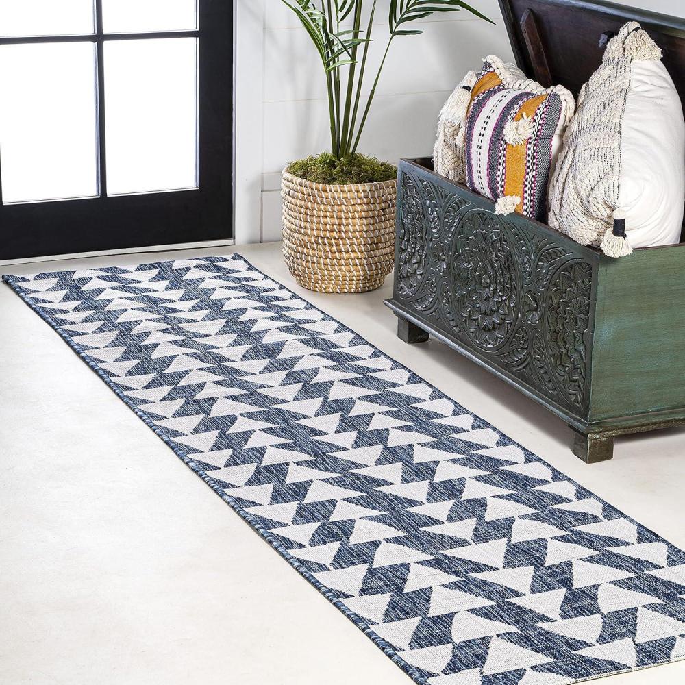 image:imageJONATHAN Y Tribal Geometric Indoor Outdoor Area Rug 5X8 BrownBeige Andratx Modern for Backyard Patio Porch EasyCleaning High Traffic PetFriendly NonShedding SMB126A5BlueIvory