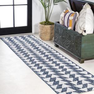 JONATHAN Y Tribal Geometric Indoor Outdoor Area Rug 5X8 Brown/Beige, Andratx Modern for Backyard, Patio, Porch, Easy-Cleaning, High Traffic, Pet-Friendly, Non-Shedding (SMB126A-5)(Blue/Ivory)