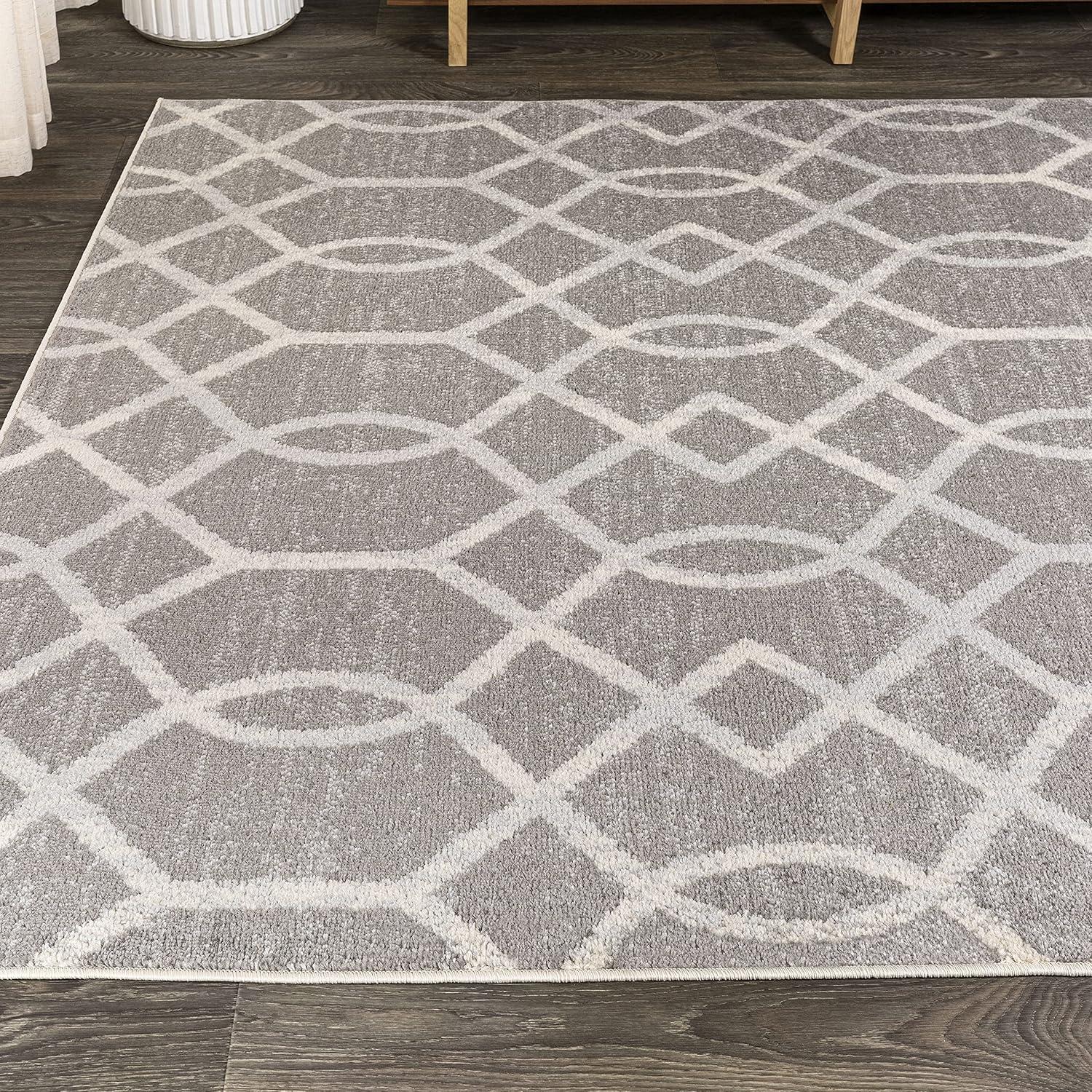 image:imageJONATHAN Y Asilah Ogee Fretwork BlueGray Indoor Area Rug 5x8 Contemporary Modern EasyCleaning for Living Room Bedroom Kitchen Pet Friendly NonShedding MOH104B5Drak GrayCream