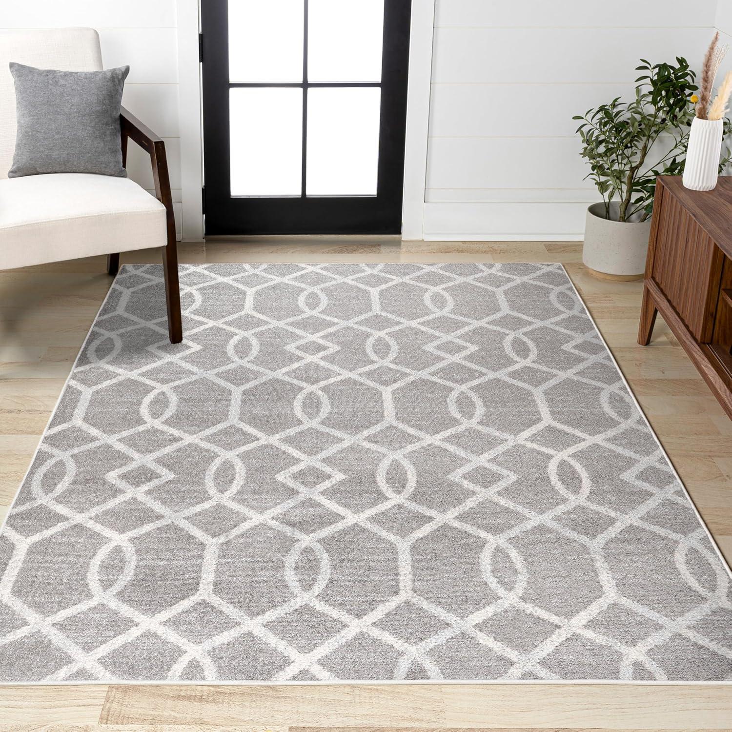 image:imageJONATHAN Y Asilah Ogee Fretwork BlueGray Indoor Area Rug 5x8 Contemporary Modern EasyCleaning for Living Room Bedroom Kitchen Pet Friendly NonShedding MOH104B5Drak GrayCream