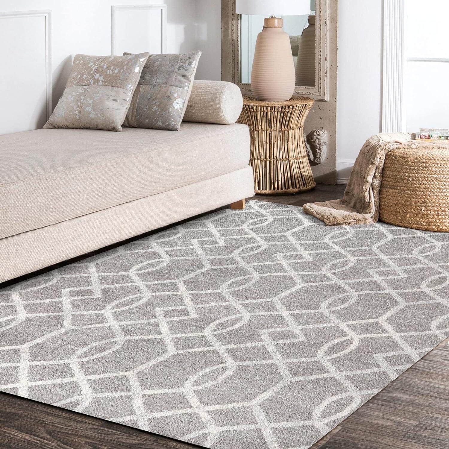 image:imageJONATHAN Y Asilah Ogee Fretwork BlueGray Indoor Area Rug 5x8 Contemporary Modern EasyCleaning for Living Room Bedroom Kitchen Pet Friendly NonShedding MOH104B5Drak GrayCream
