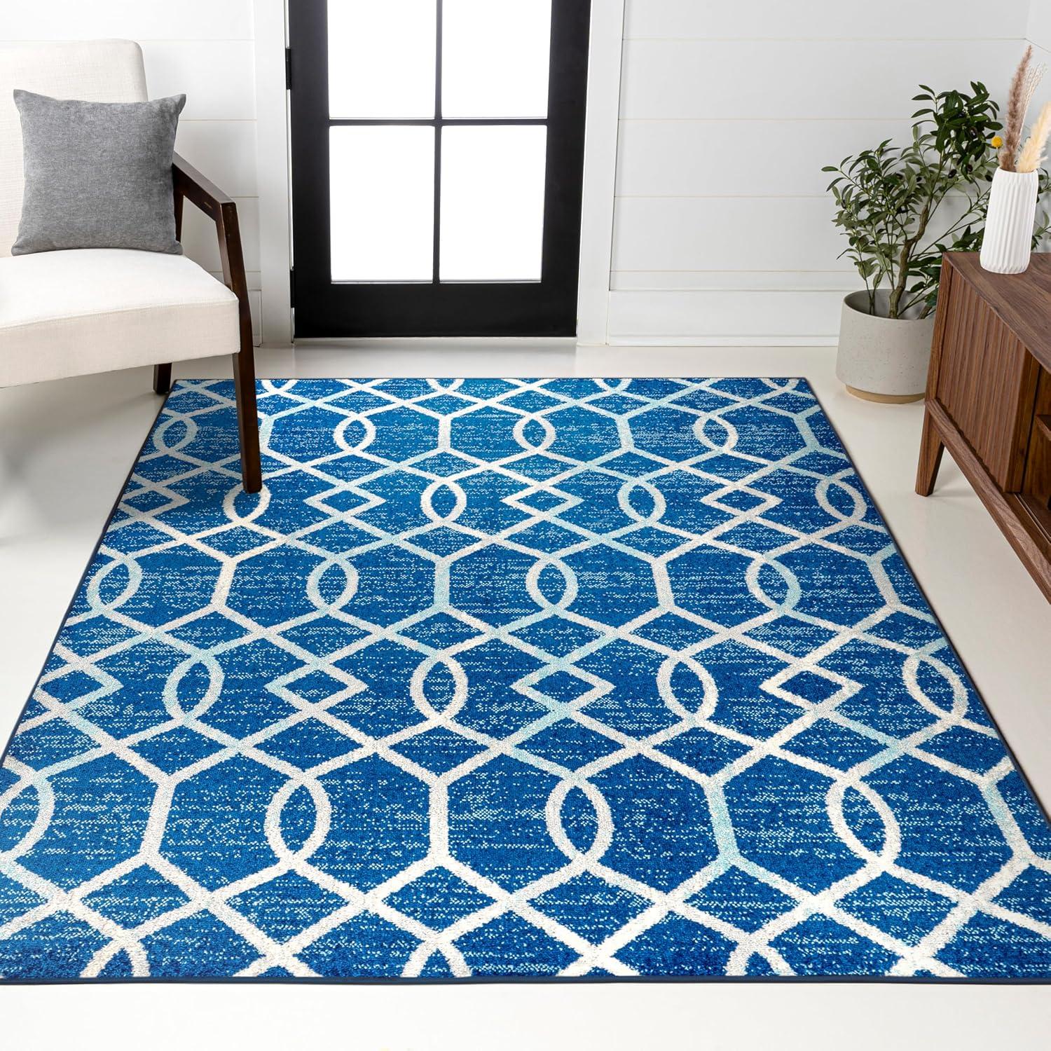 image:imageJONATHAN Y Asilah Ogee Fretwork BlueGray Indoor Area Rug 5x8 Contemporary Modern EasyCleaning for Living Room Bedroom Kitchen Pet Friendly NonShedding MOH104B5BlueGray