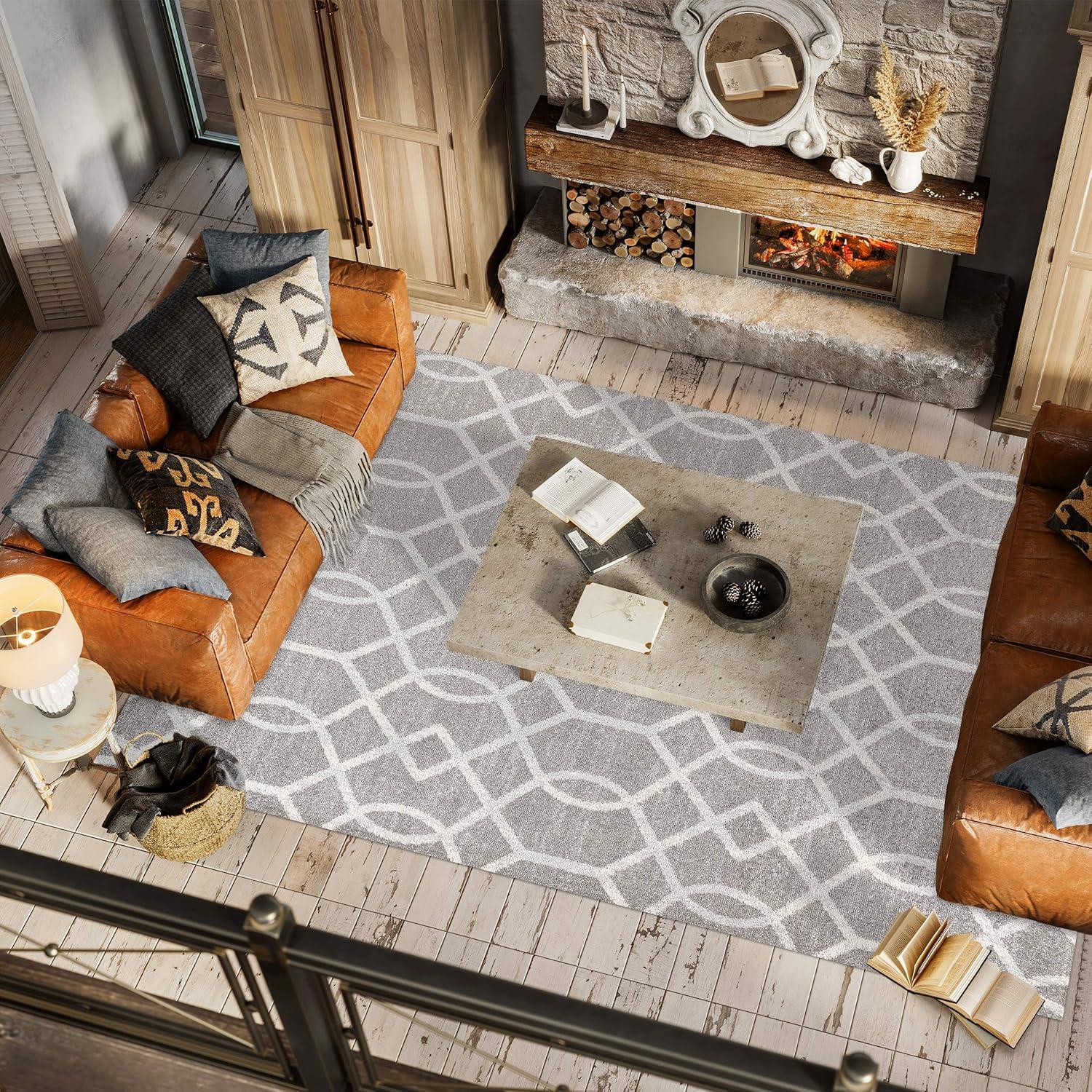 image:imageJONATHAN Y Asilah Ogee Fretwork BlueGray Indoor Area Rug 5x8 Contemporary Modern EasyCleaning for Living Room Bedroom Kitchen Pet Friendly NonShedding MOH104B5Drak GrayCream