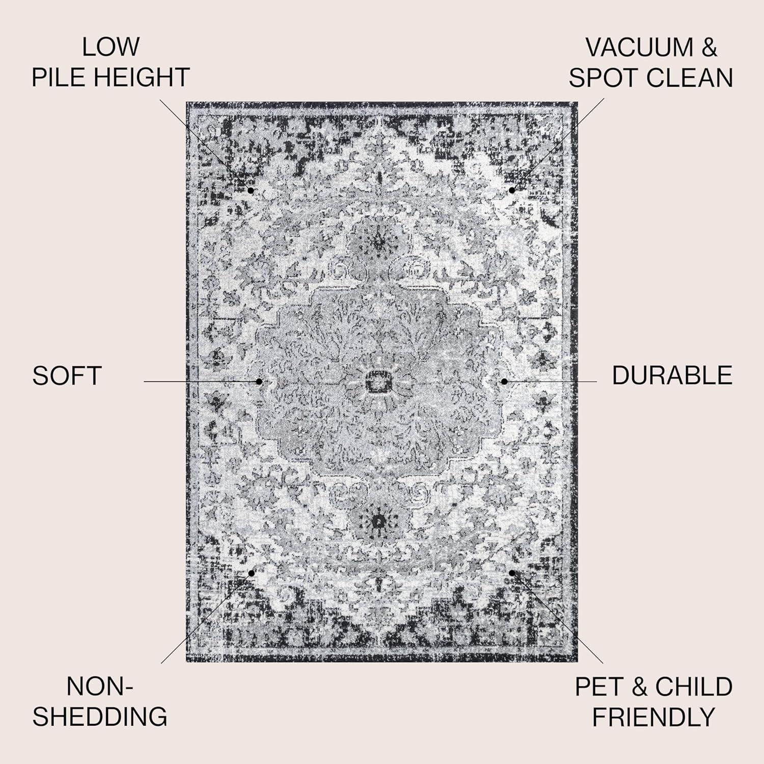 image:imageJONATHAN Y Boho Medallion Dark BlueGray Indoor Area Rug 3x5 Vintage Anaise Ornate EasyCleaning for Living Room Bedroom Kitchen Pet Friendly NonShedding BMF112C3GrayBlackCream
