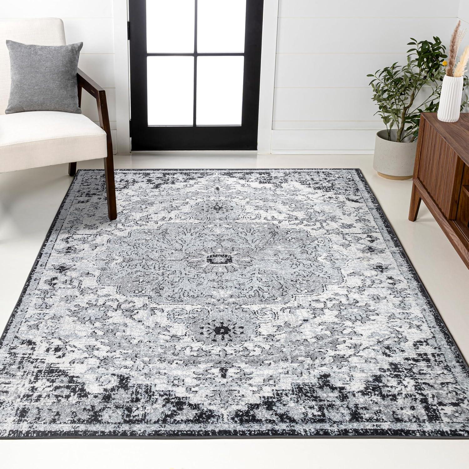 image:imageJONATHAN Y Boho Medallion Dark BlueGray Indoor Area Rug 3x5 Vintage Anaise Ornate EasyCleaning for Living Room Bedroom Kitchen Pet Friendly NonShedding BMF112C3GrayBlackCream