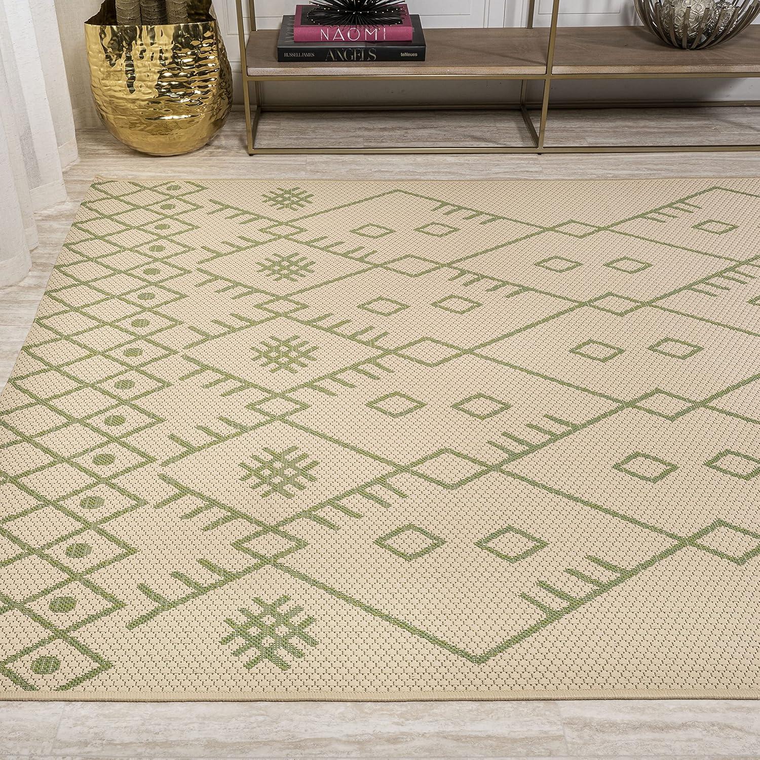 image:imageJONATHAN Y Boho Moroccan Indoor Outdoor Runner Rug 2X8 BeigeGreen Casual for Backyard Patio Porch EasyCleaning High Traffic PetFriendly NonShedding SMB123A28BeigeGreen
