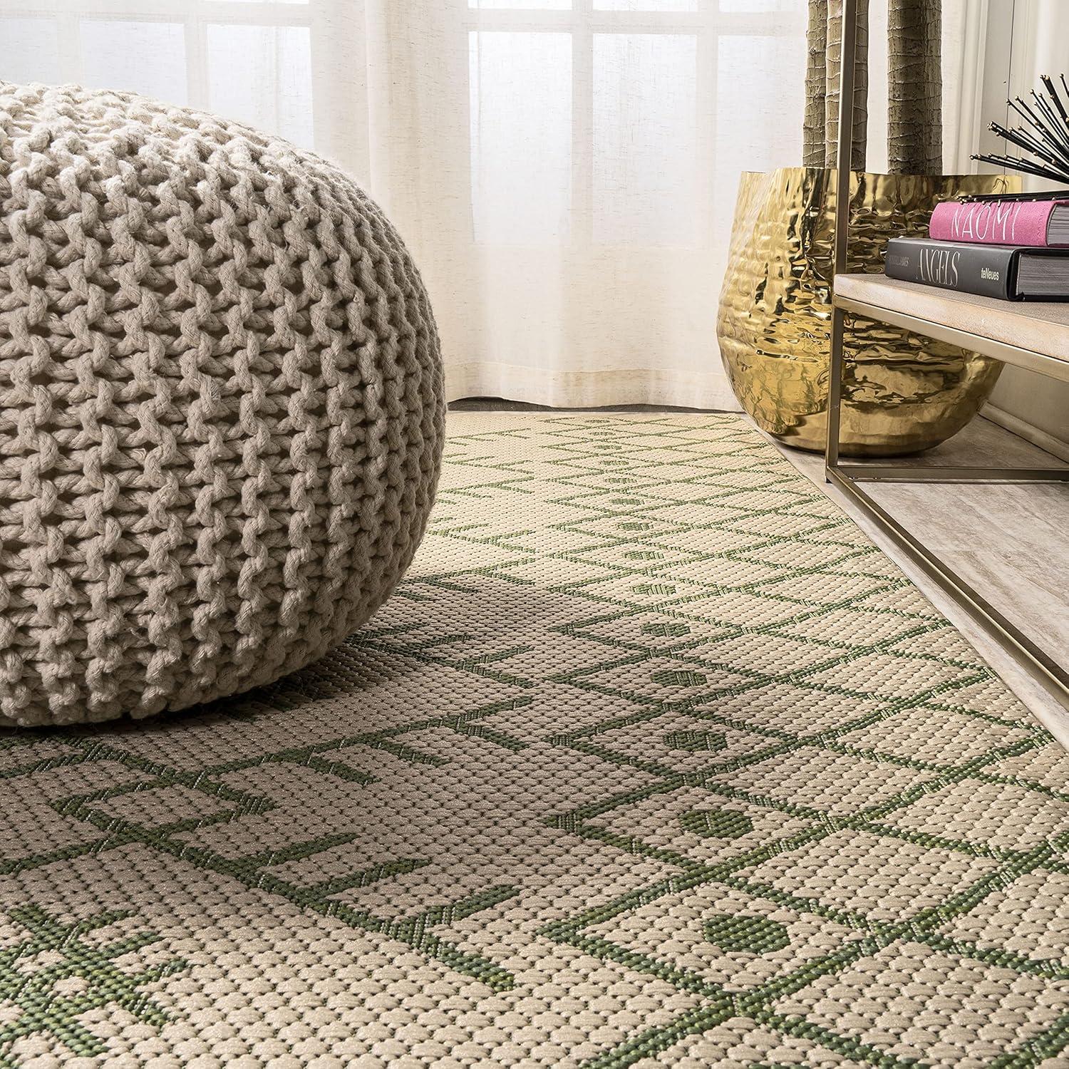 image:imageJONATHAN Y Boho Moroccan Indoor Outdoor Runner Rug 2X8 BeigeGreen Casual for Backyard Patio Porch EasyCleaning High Traffic PetFriendly NonShedding SMB123A28BeigeGreen