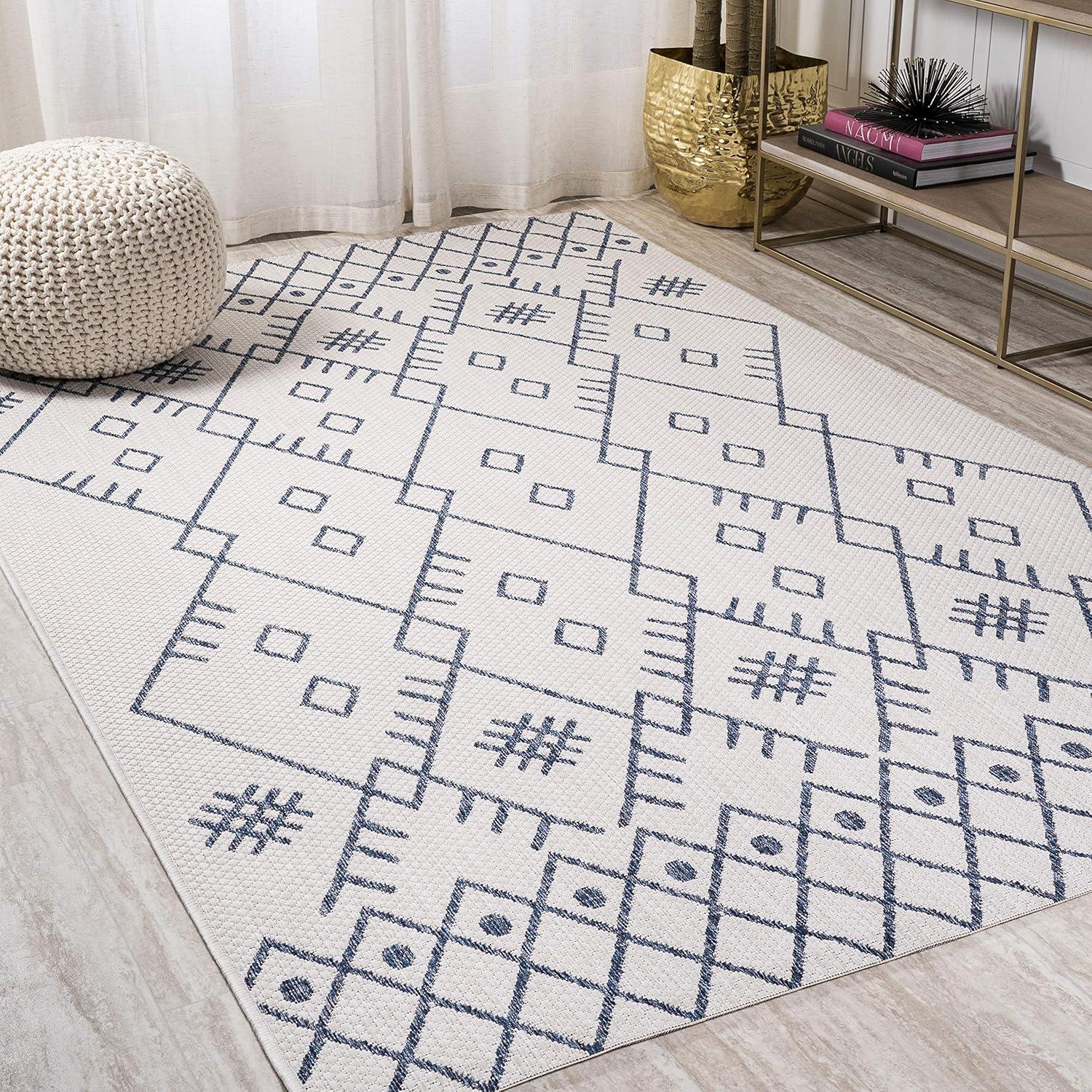 image:imageJONATHAN Y Boho Moroccan Indoor Outdoor Runner Rug 2X8 BeigeGreen Casual for Backyard Patio Porch EasyCleaning High Traffic PetFriendly NonShedding SMB123A28IvoryNavy