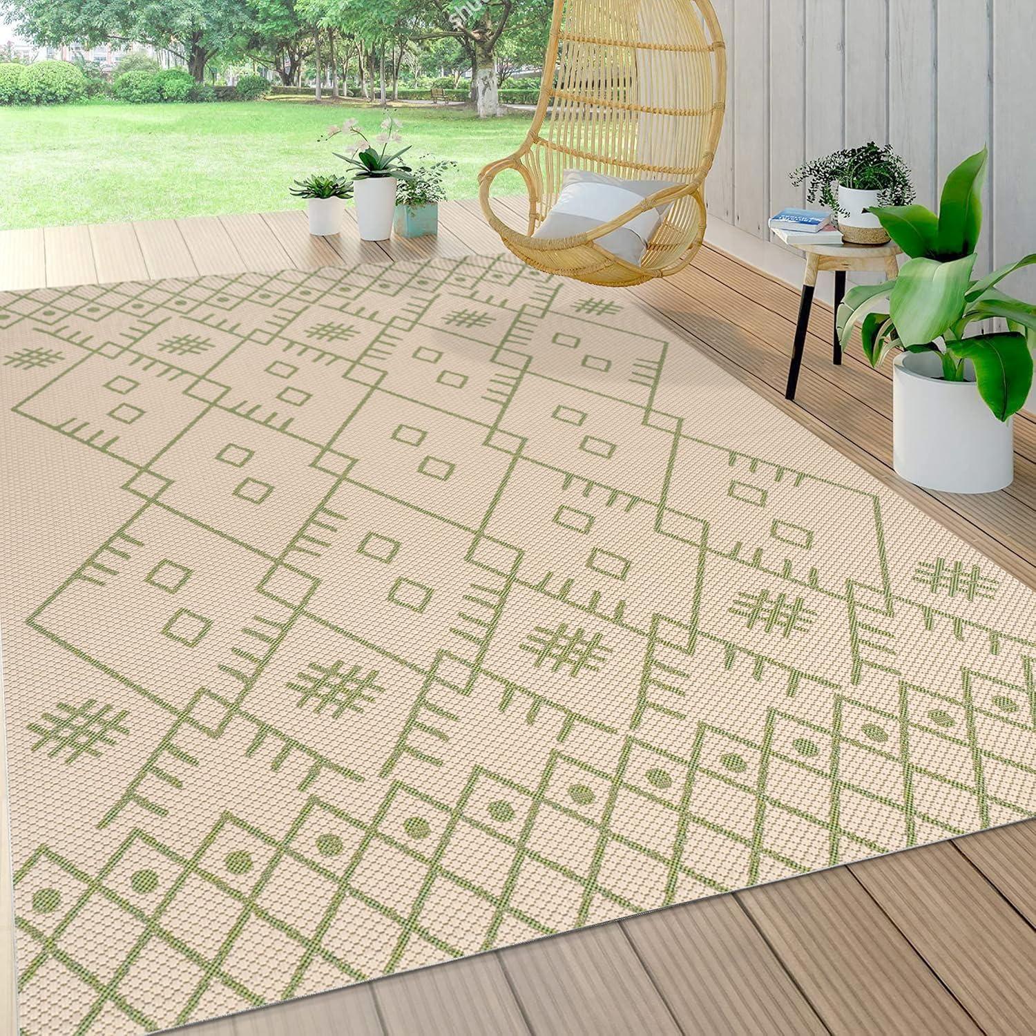 image:imageJONATHAN Y Boho Moroccan Indoor Outdoor Runner Rug 2X8 BeigeGreen Casual for Backyard Patio Porch EasyCleaning High Traffic PetFriendly NonShedding SMB123A28BeigeGreen