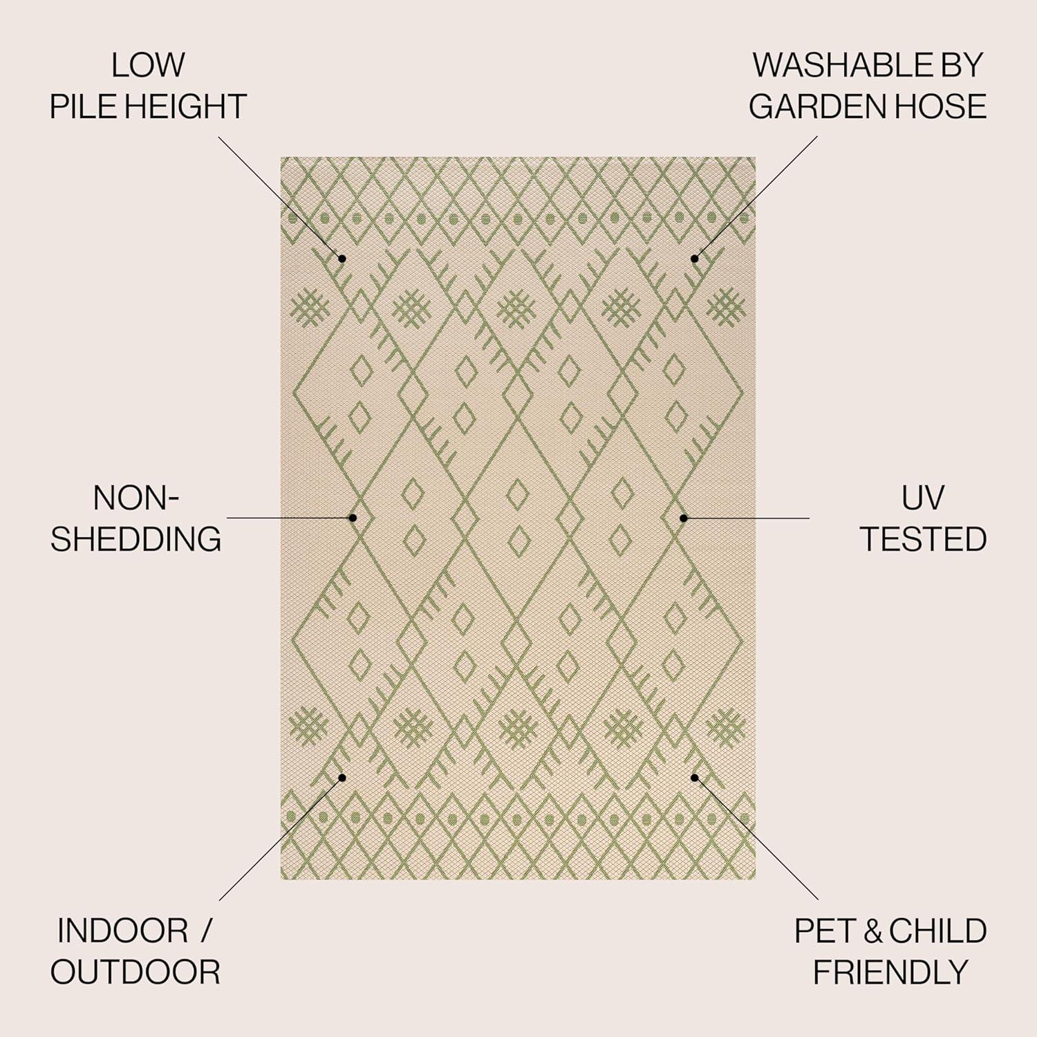 image:imageJONATHAN Y Boho Moroccan Indoor Outdoor Runner Rug 2X8 BeigeGreen Casual for Backyard Patio Porch EasyCleaning High Traffic PetFriendly NonShedding SMB123A28BeigeGreen