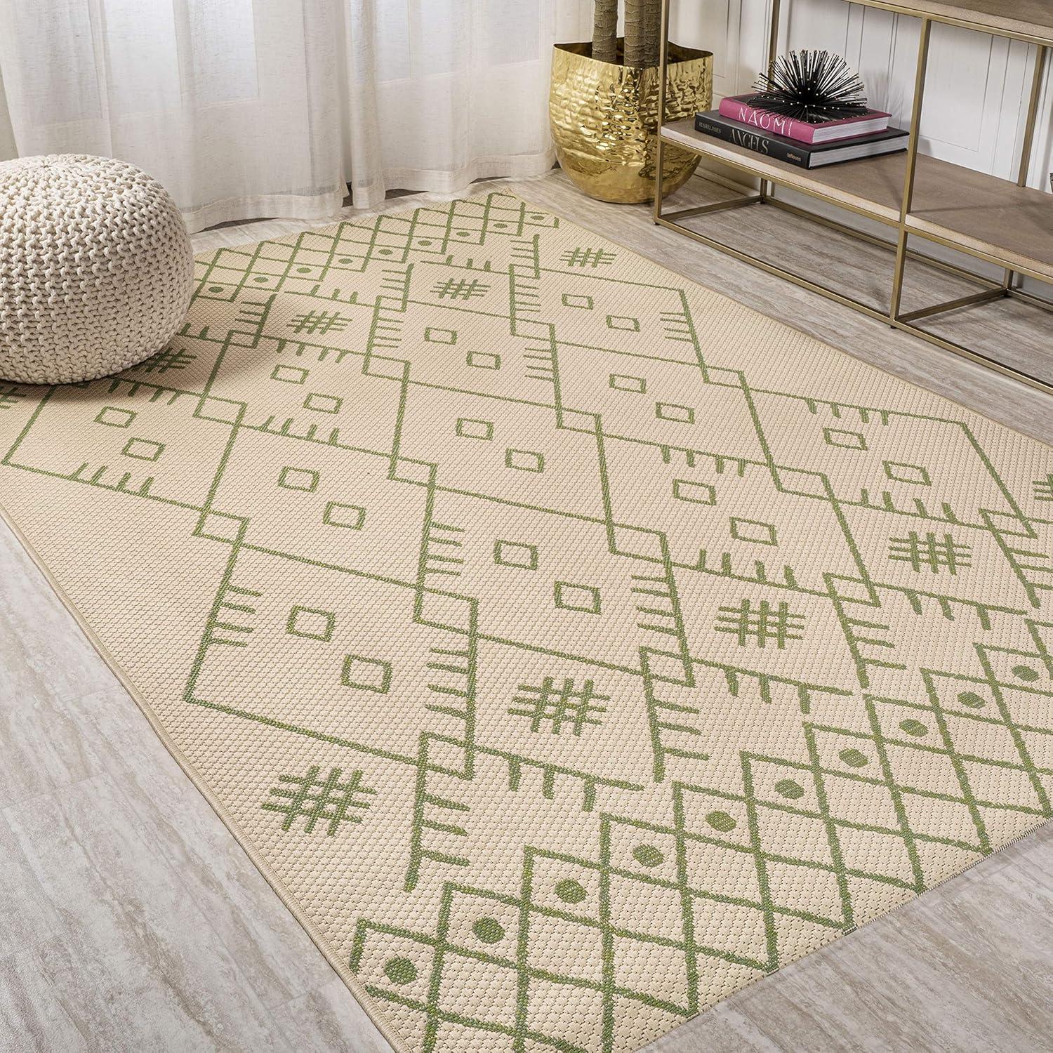 image:imageJONATHAN Y Boho Moroccan Indoor Outdoor Runner Rug 2X8 BeigeGreen Casual for Backyard Patio Porch EasyCleaning High Traffic PetFriendly NonShedding SMB123A28BeigeGreen
