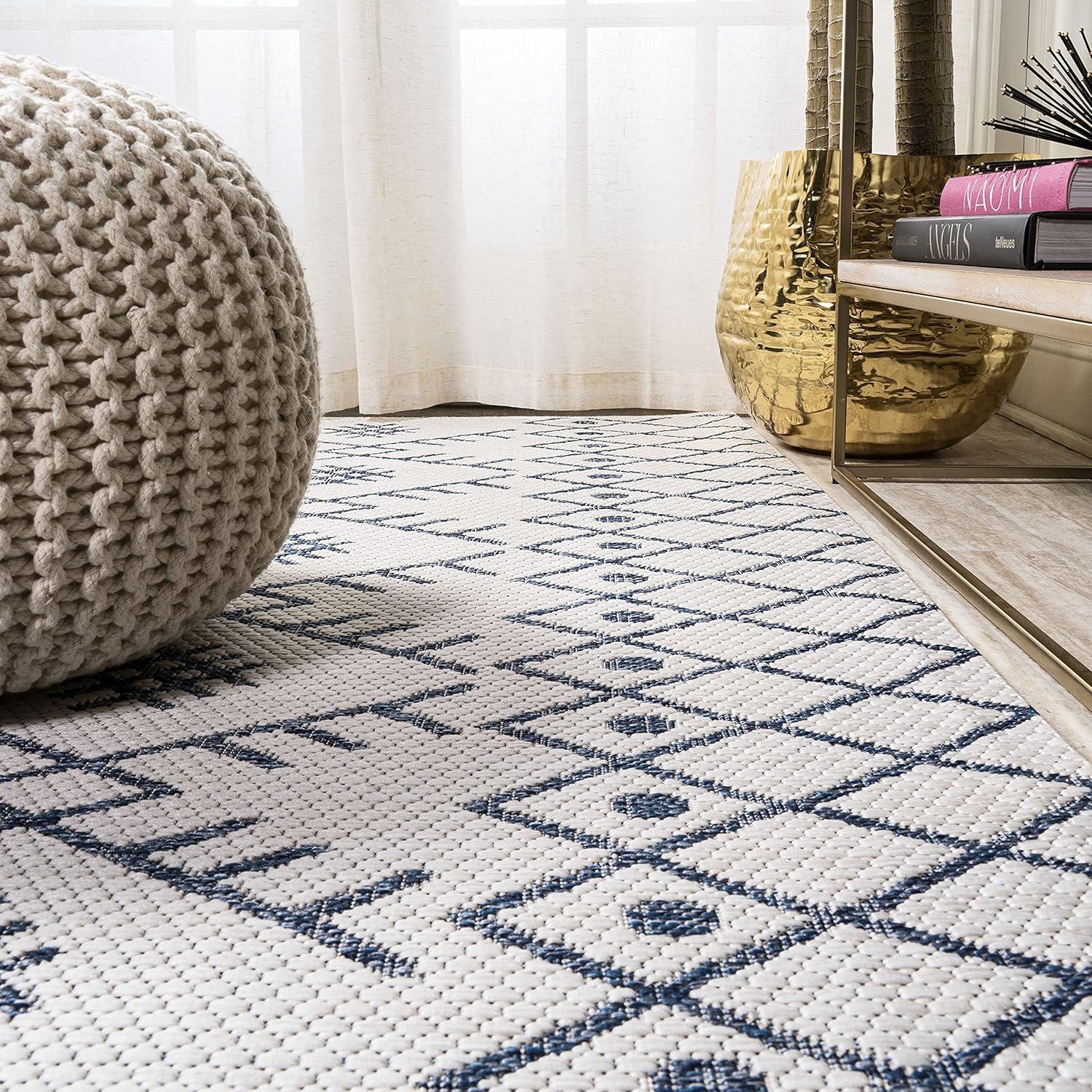 image:imageJONATHAN Y Boho Moroccan Indoor Outdoor Runner Rug 2X8 BeigeGreen Casual for Backyard Patio Porch EasyCleaning High Traffic PetFriendly NonShedding SMB123A28IvoryNavy