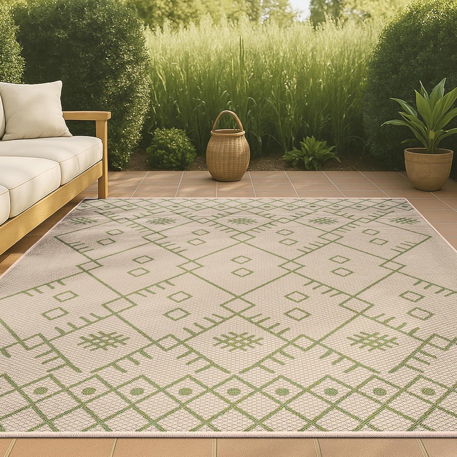 image:imageJONATHAN Y Boho Moroccan Indoor Outdoor Runner Rug 2X8 BeigeGreen Casual for Backyard Patio Porch EasyCleaning High Traffic PetFriendly NonShedding SMB123A28BeigeGreen