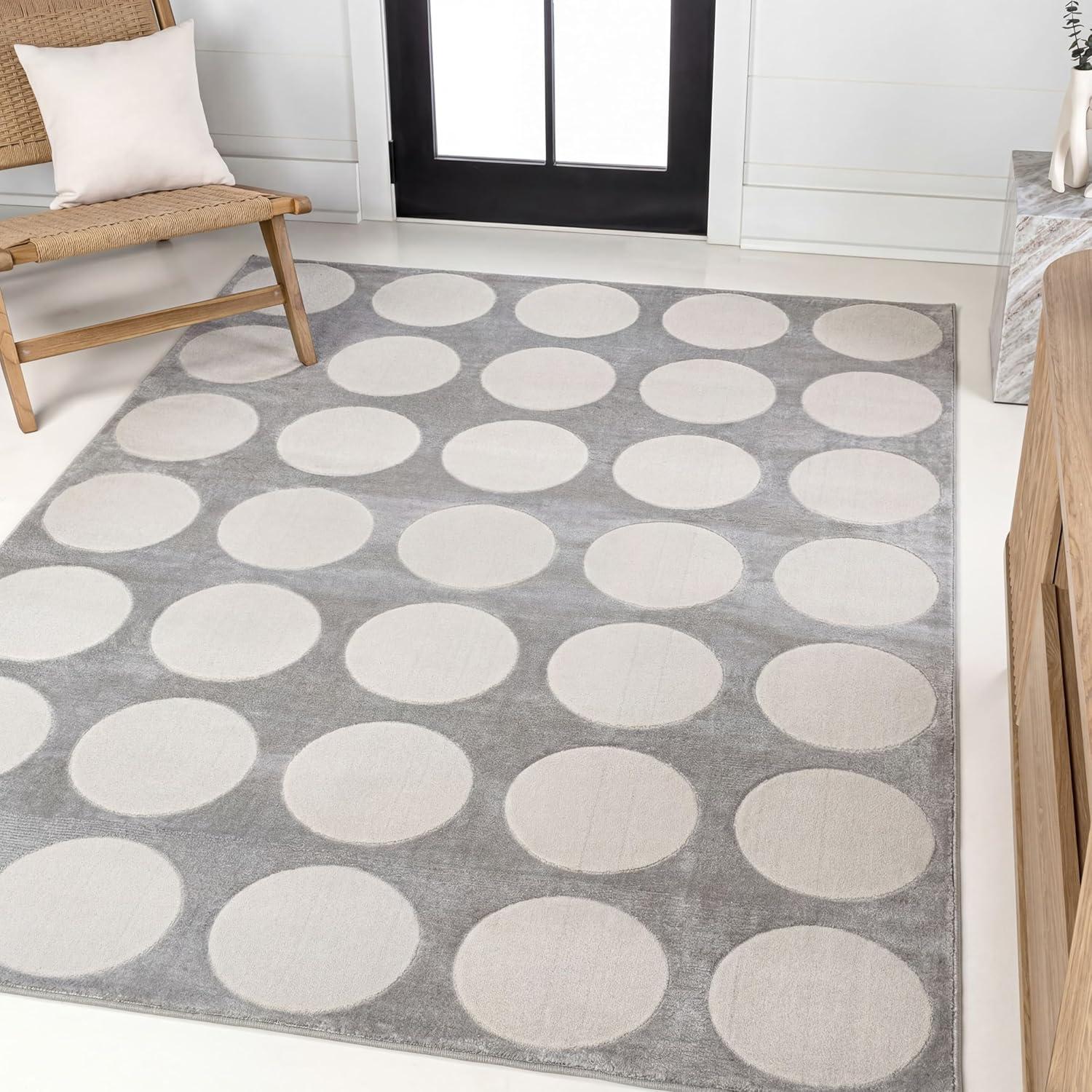 image:imageJONATHAN Y Circle Dot HighLow WhiteCream Indoor Area Rug 5X8 ft Adrian Modern Geometric for Living Room Bedroom Kitchen Office EasyCleaning High Traffic PetFriendly NonShedding SND105B5Light GrayCream