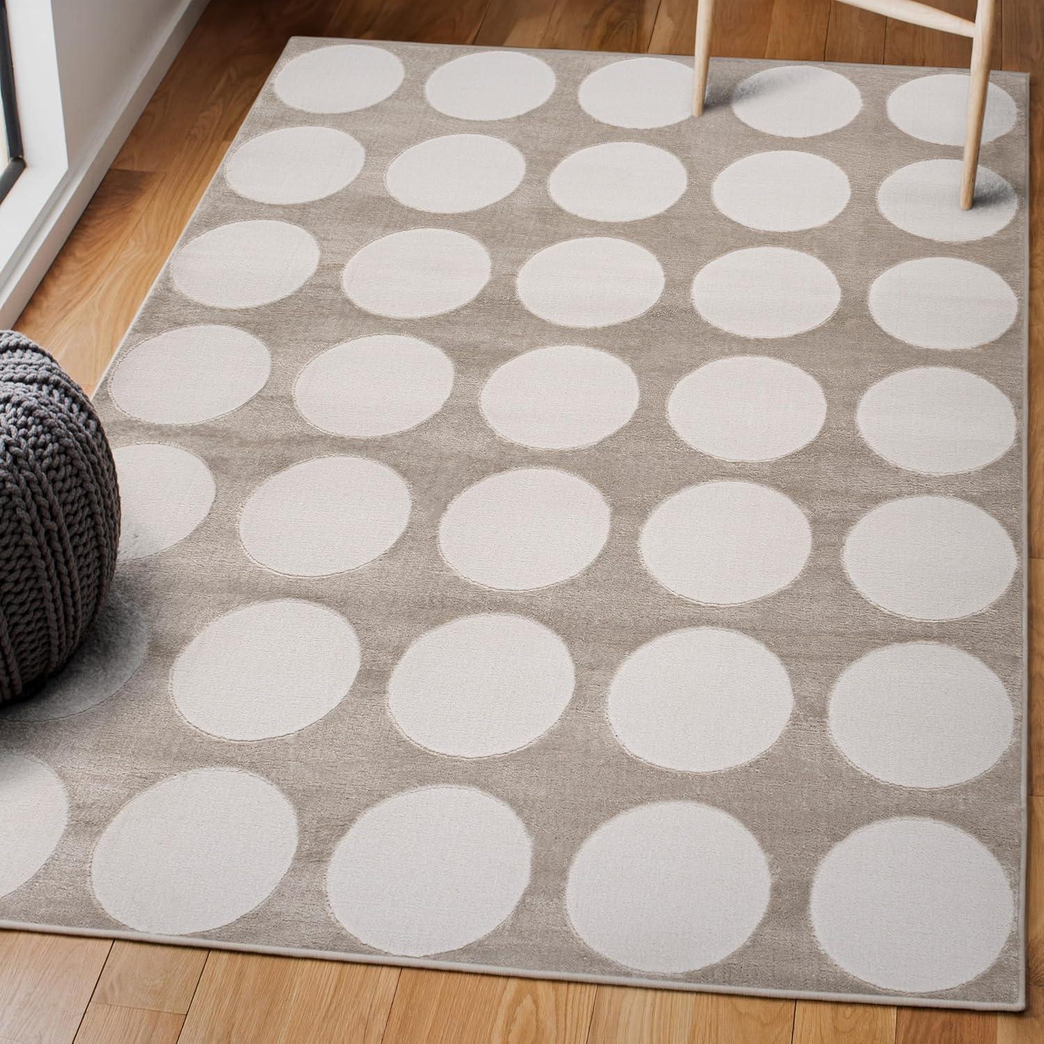 image:imageJONATHAN Y Circle Dot HighLow WhiteCream Indoor Area Rug 5X8 ft Adrian Modern Geometric for Living Room Bedroom Kitchen Office EasyCleaning High Traffic PetFriendly NonShedding SND105B5BeigeCream