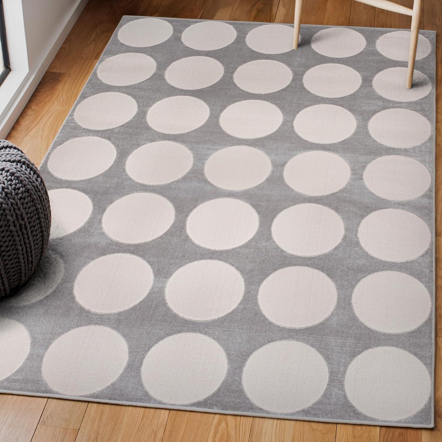 image:imageJONATHAN Y Circle Dot HighLow WhiteCream Indoor Area Rug 5X8 ft Adrian Modern Geometric for Living Room Bedroom Kitchen Office EasyCleaning High Traffic PetFriendly NonShedding SND105B5Light GrayCream