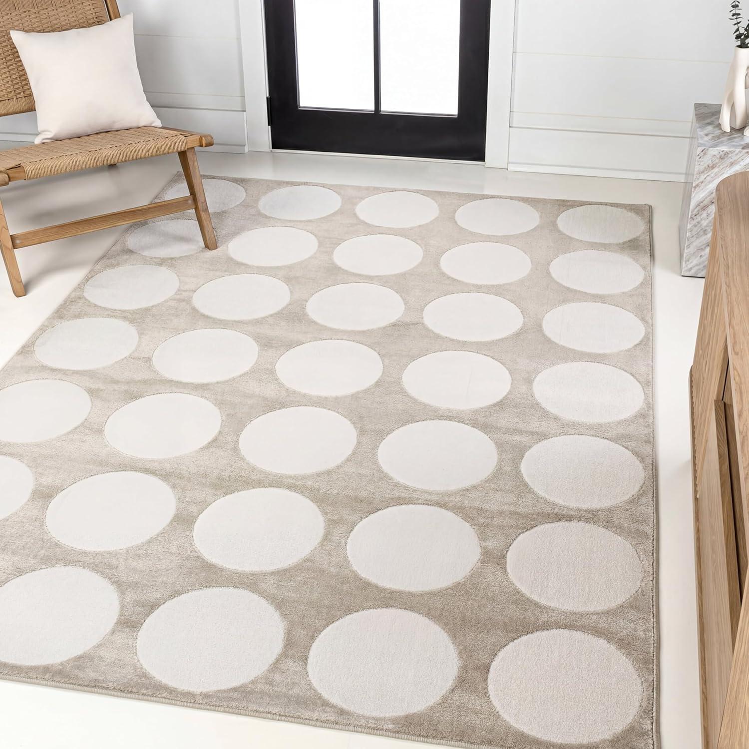 image:imageJONATHAN Y Circle Dot HighLow WhiteCream Indoor Area Rug 5X8 ft Adrian Modern Geometric for Living Room Bedroom Kitchen Office EasyCleaning High Traffic PetFriendly NonShedding SND105B5BeigeCream
