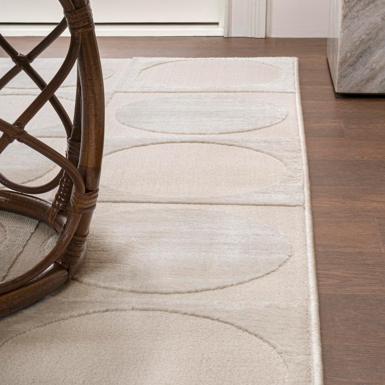 image:imageJONATHAN Y Circles in Squares HighLow Runner Rug 2X8 WhiteCream Helena Modern Geometric for Living Room Bedroom Kitchen EasyCleaning High Traffic PetFriendly NonShedding SND104B28WhiteCream