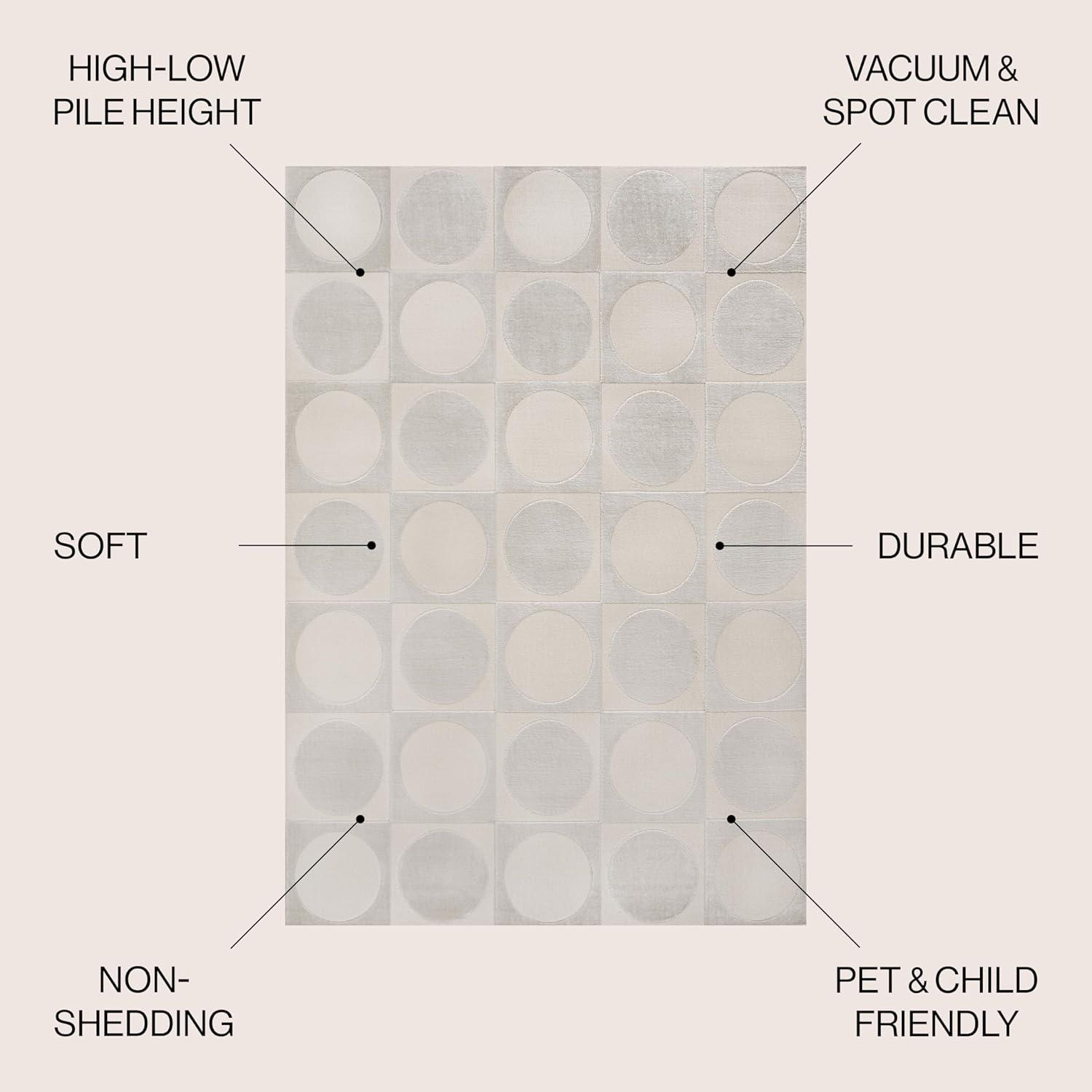 image:imageJONATHAN Y Circles in Squares HighLow Runner Rug 2X8 WhiteCream Helena Modern Geometric for Living Room Bedroom Kitchen EasyCleaning High Traffic PetFriendly NonShedding SND104B28WhiteCream