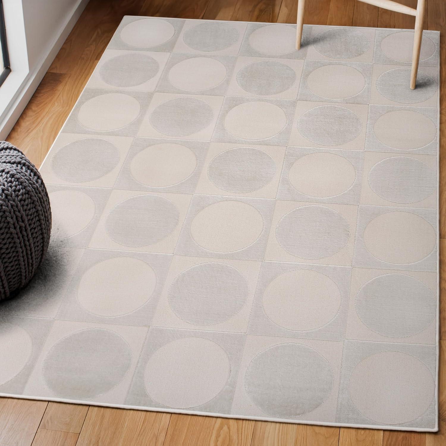 image:imageJONATHAN Y Circles in Squares HighLow Runner Rug 2X8 WhiteCream Helena Modern Geometric for Living Room Bedroom Kitchen EasyCleaning High Traffic PetFriendly NonShedding SND104B28WhiteCream