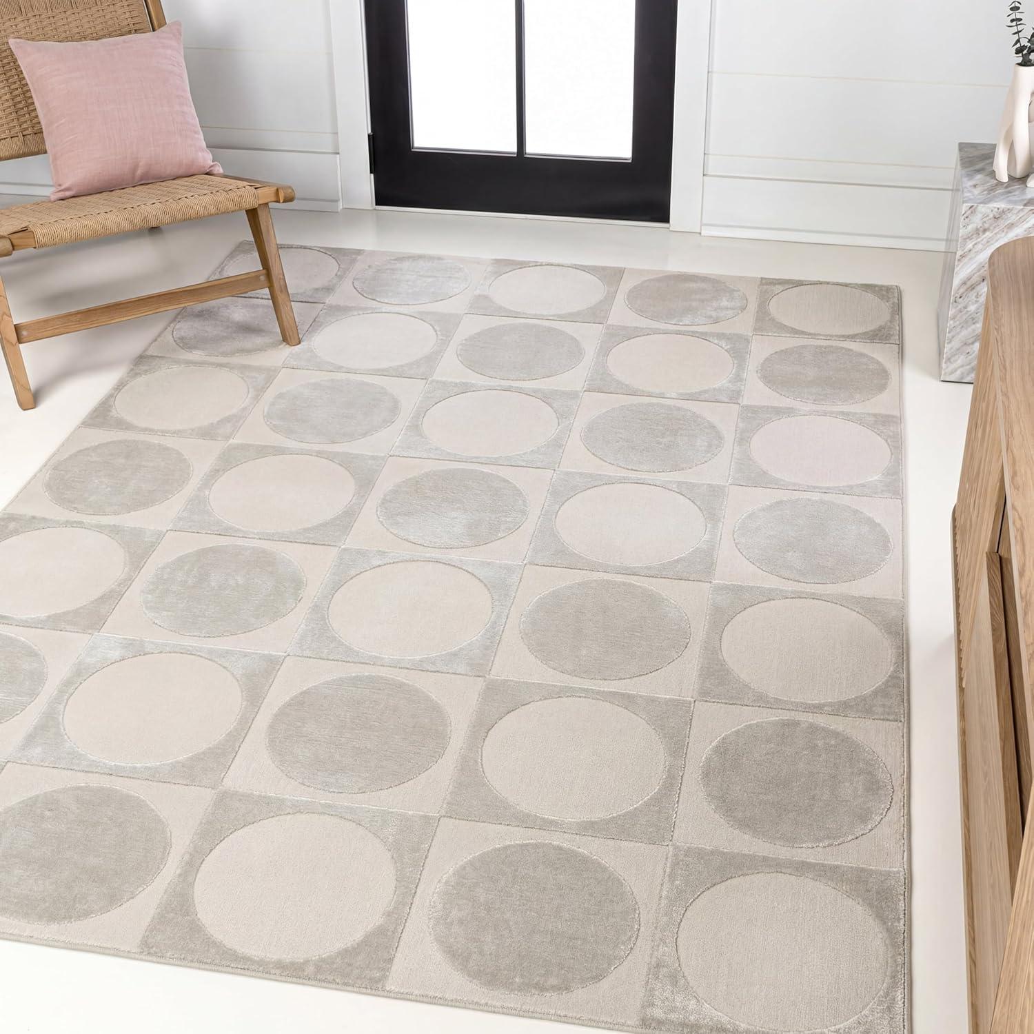 image:imageJONATHAN Y Circles in Squares HighLow Runner Rug 2X8 WhiteCream Helena Modern Geometric for Living Room Bedroom Kitchen EasyCleaning High Traffic PetFriendly NonShedding SND104B28WhiteCream