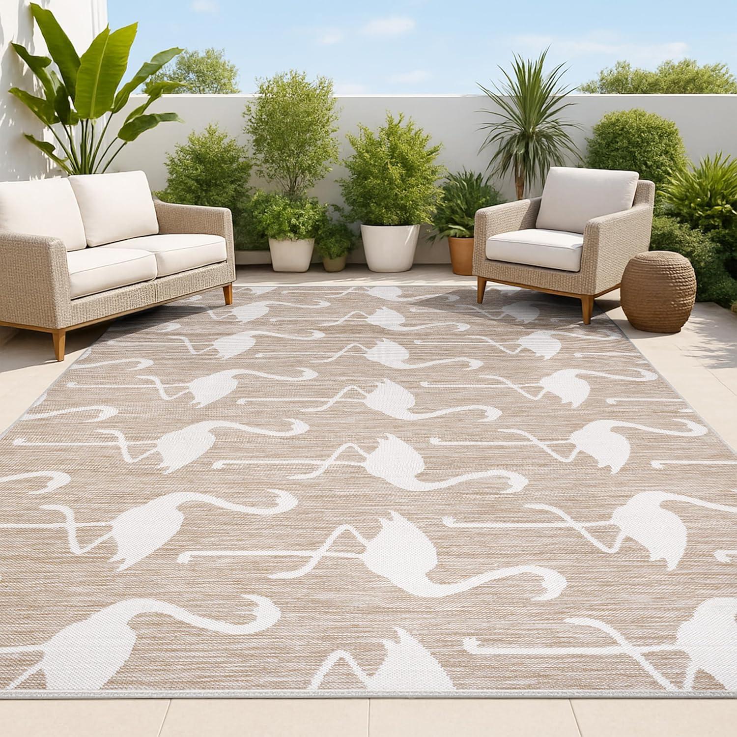 image:imageJONATHAN Y Flamingos TwoTone Indoor Outdoor Runner Rug 2X8 BeigeWhite Liana Casual Coastal for Backyard Patio Porch EasyCleaning High Traffic PetFriendly NonShedding TSN401A28BeigeWhite