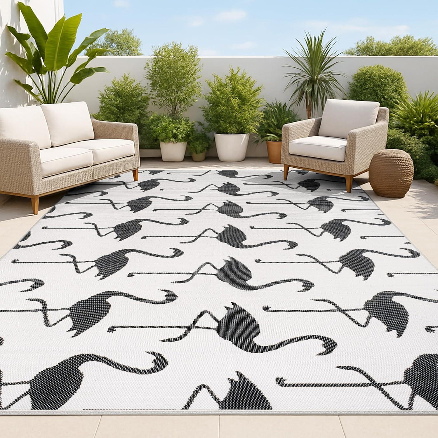 image:imageJONATHAN Y Flamingos TwoTone Indoor Outdoor Runner Rug 2X8 BeigeWhite Liana Casual Coastal for Backyard Patio Porch EasyCleaning High Traffic PetFriendly NonShedding TSN401A28WhiteBlack