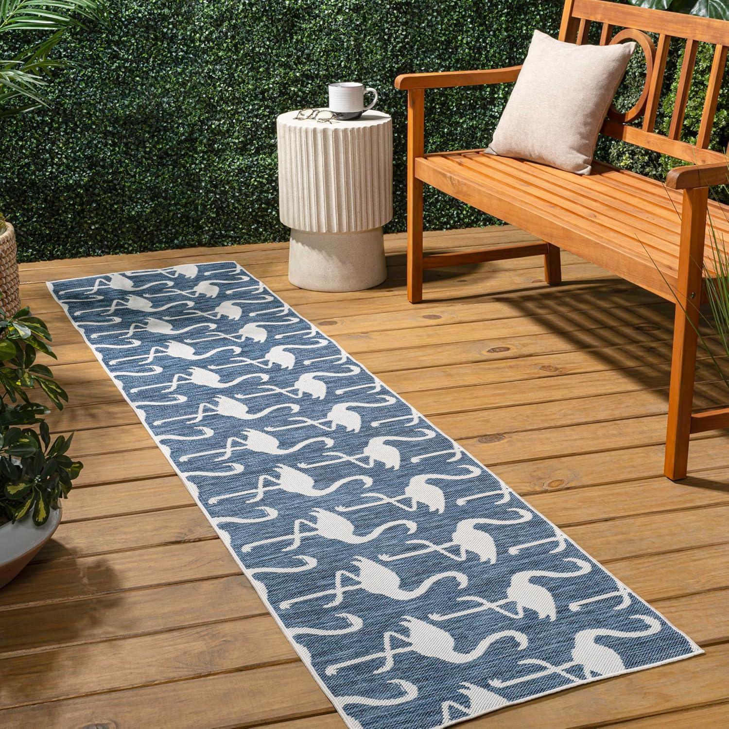 image:imageJONATHAN Y Flamingos TwoTone Indoor Outdoor Runner Rug 2X8 BeigeWhite Liana Casual Coastal for Backyard Patio Porch EasyCleaning High Traffic PetFriendly NonShedding TSN401A28NavyWhite