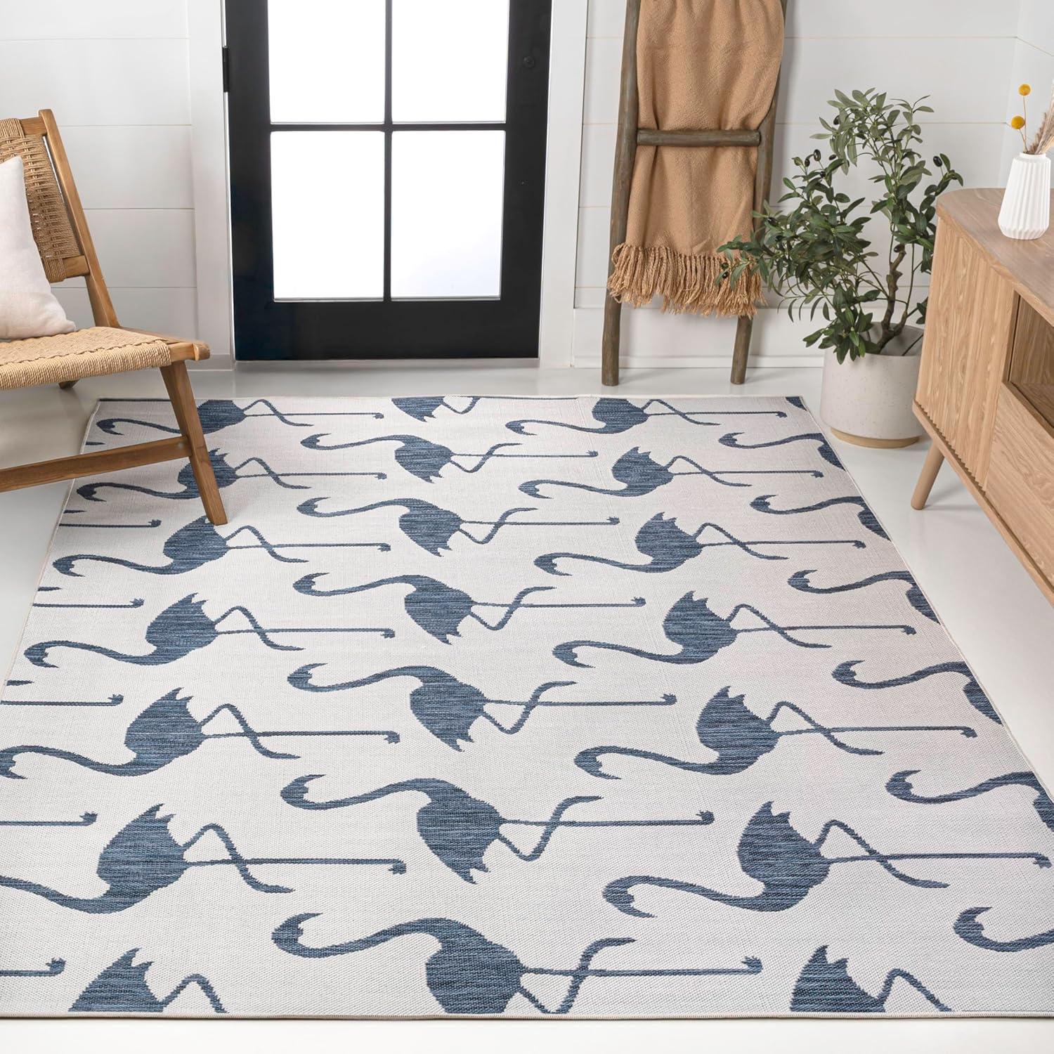image:imageJONATHAN Y Flamingos TwoTone Indoor Outdoor Runner Rug 2X8 BeigeWhite Liana Casual Coastal for Backyard Patio Porch EasyCleaning High Traffic PetFriendly NonShedding TSN401A28WhiteNavy