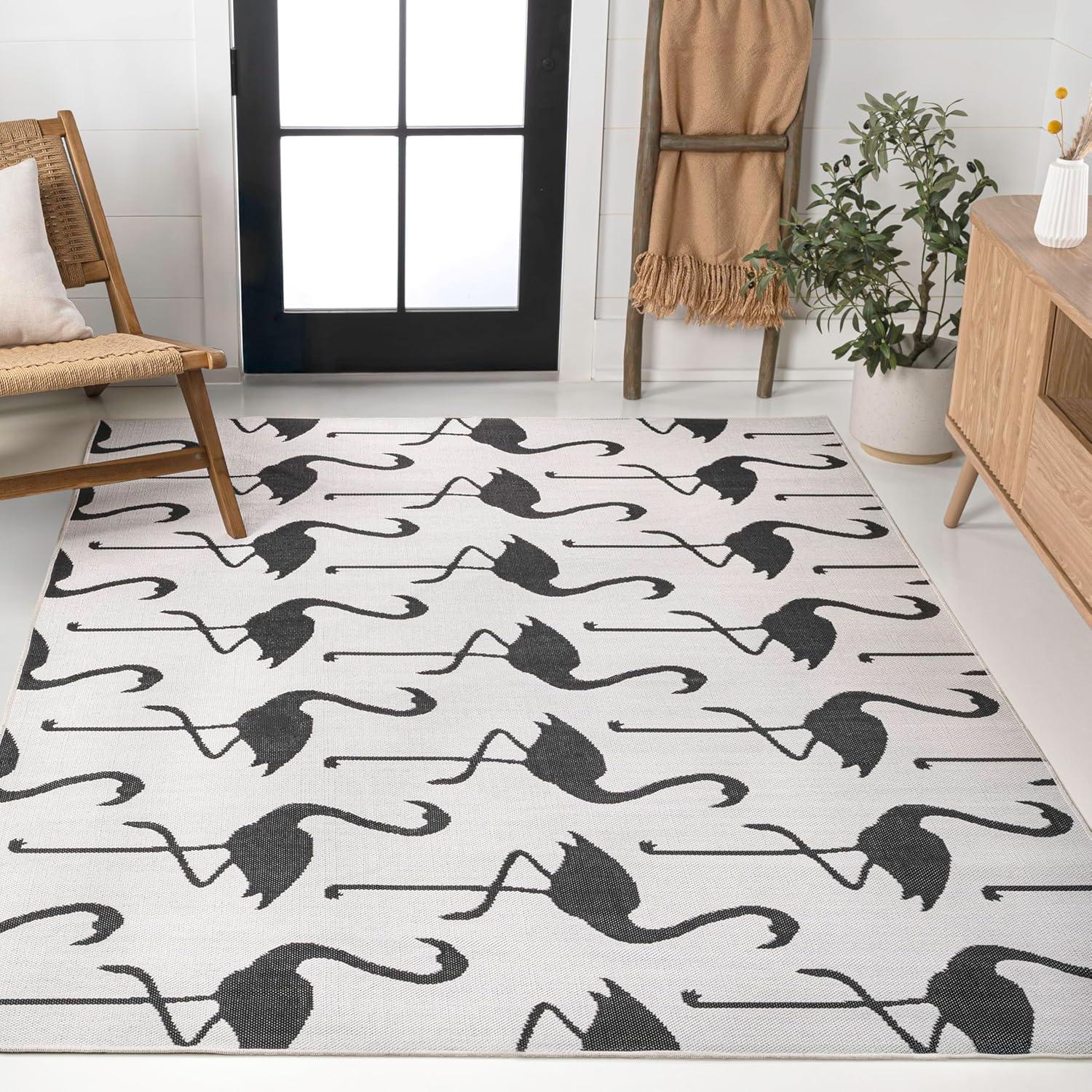 image:imageJONATHAN Y Flamingos TwoTone Indoor Outdoor Runner Rug 2X8 BeigeWhite Liana Casual Coastal for Backyard Patio Porch EasyCleaning High Traffic PetFriendly NonShedding TSN401A28WhiteBlack