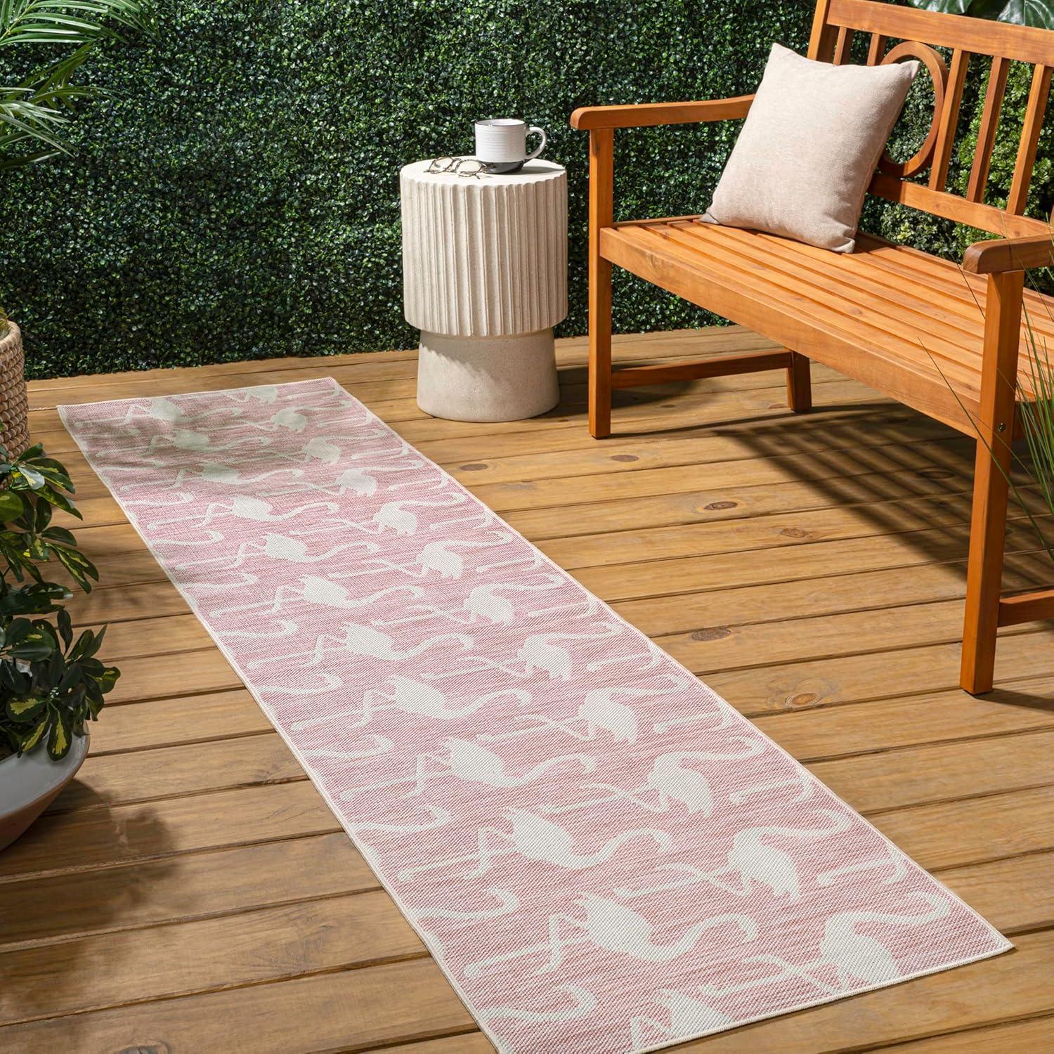 image:imageJONATHAN Y Flamingos TwoTone Indoor Outdoor Runner Rug 2X8 BeigeWhite Liana Casual Coastal for Backyard Patio Porch EasyCleaning High Traffic PetFriendly NonShedding TSN401A28PinkCream