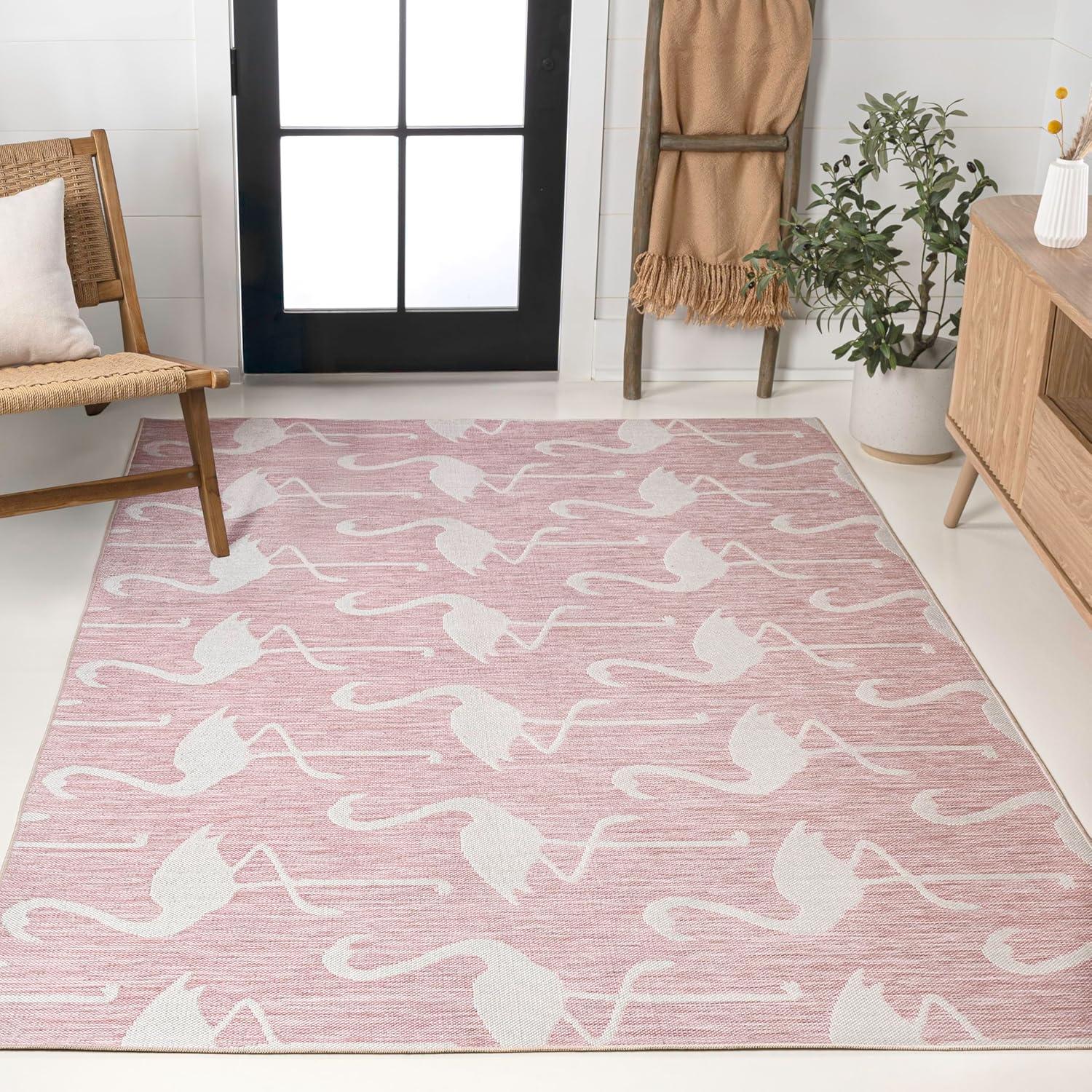 image:imageJONATHAN Y Flamingos TwoTone Indoor Outdoor Runner Rug 2X8 BeigeWhite Liana Casual Coastal for Backyard Patio Porch EasyCleaning High Traffic PetFriendly NonShedding TSN401A28PinkCream
