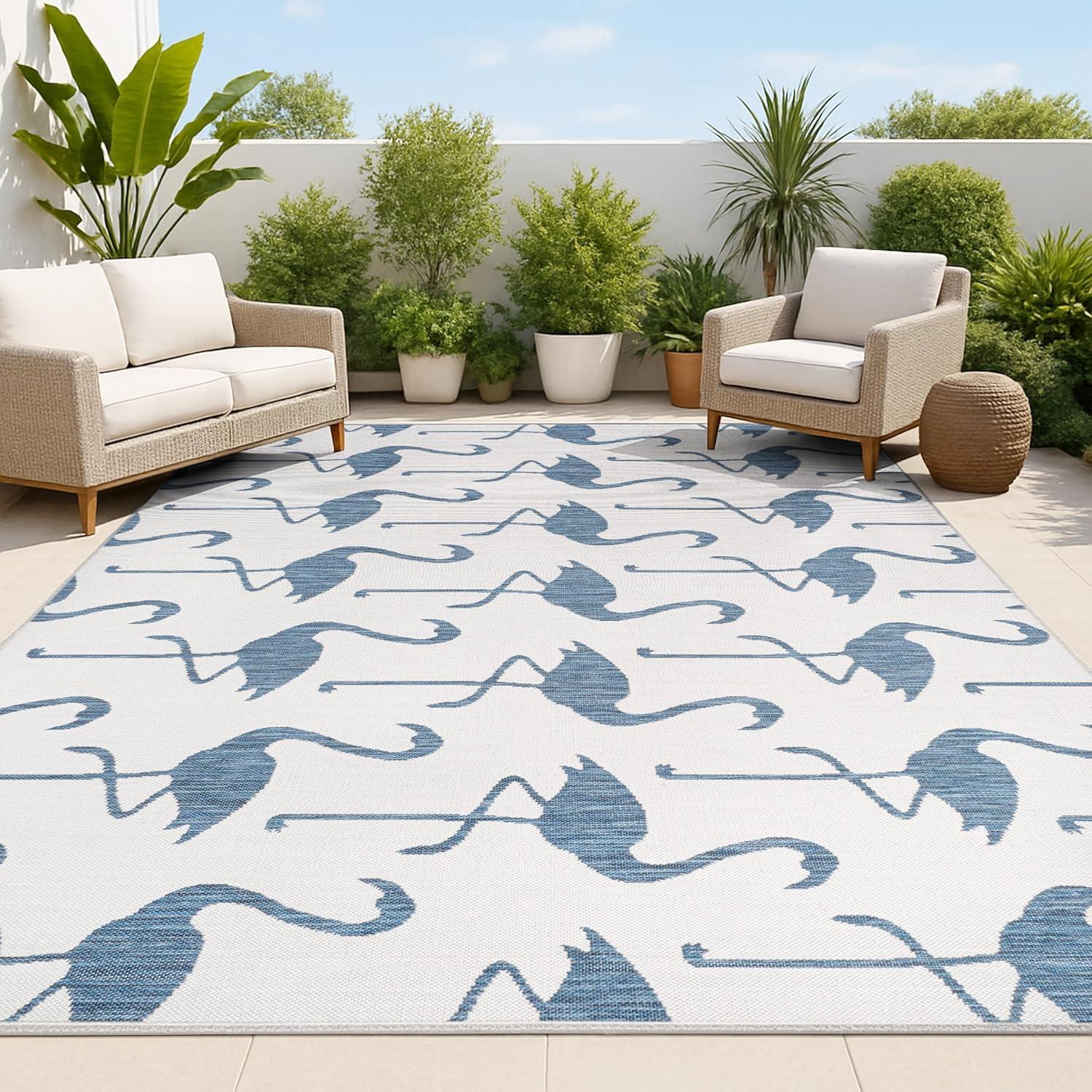 image:imageJONATHAN Y Flamingos TwoTone Indoor Outdoor Runner Rug 2X8 BeigeWhite Liana Casual Coastal for Backyard Patio Porch EasyCleaning High Traffic PetFriendly NonShedding TSN401A28WhiteNavy