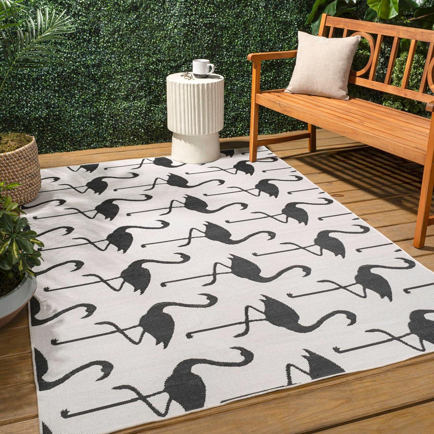 image:imageJONATHAN Y Flamingos TwoTone Indoor Outdoor Runner Rug 2X8 BeigeWhite Liana Casual Coastal for Backyard Patio Porch EasyCleaning High Traffic PetFriendly NonShedding TSN401A28WhiteBlack