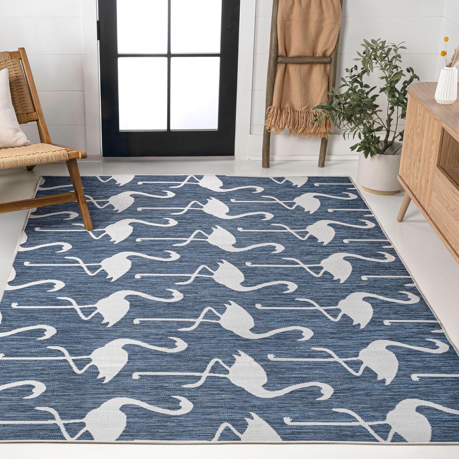 image:imageJONATHAN Y Flamingos TwoTone Indoor Outdoor Runner Rug 2X8 BeigeWhite Liana Casual Coastal for Backyard Patio Porch EasyCleaning High Traffic PetFriendly NonShedding TSN401A28NavyWhite