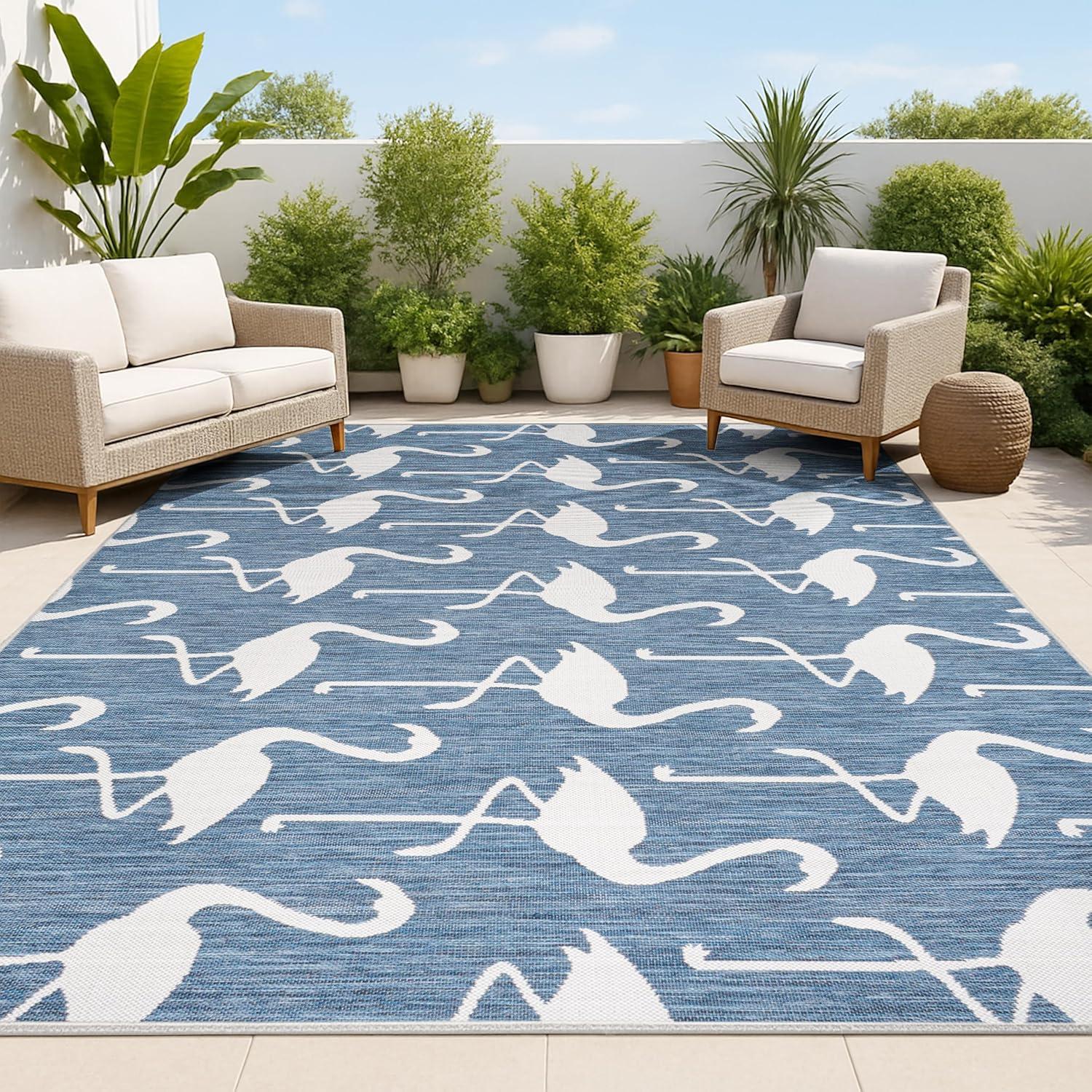 image:imageJONATHAN Y Flamingos TwoTone Indoor Outdoor Runner Rug 2X8 BeigeWhite Liana Casual Coastal for Backyard Patio Porch EasyCleaning High Traffic PetFriendly NonShedding TSN401A28NavyWhite