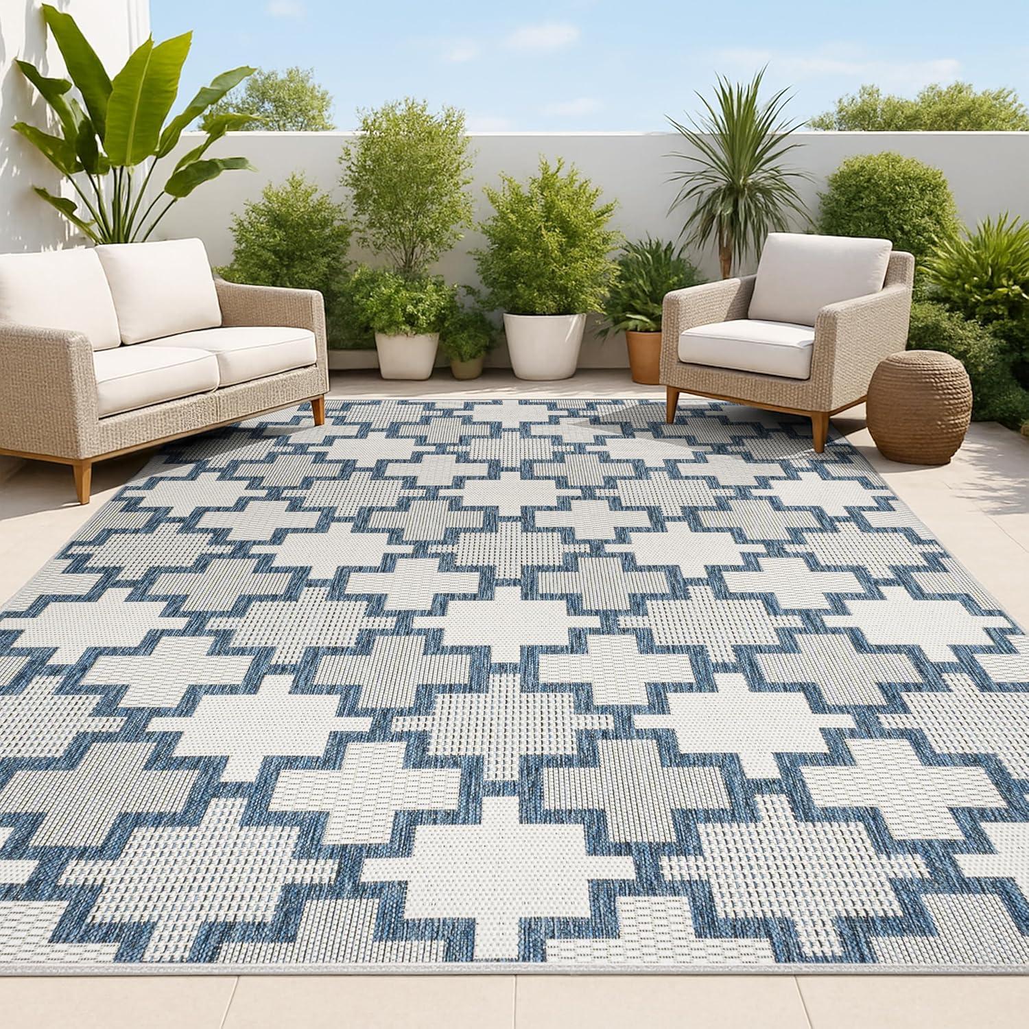 image:imageJONATHAN Y Geometric Tile Pattern Indoor Outdoor Runner Rug 2X8 SalmonCream Cyrus Modern for Backyard Patio Porch EasyCleaning High Traffic PetFriendly NonShedding TSN200A28NavyCream