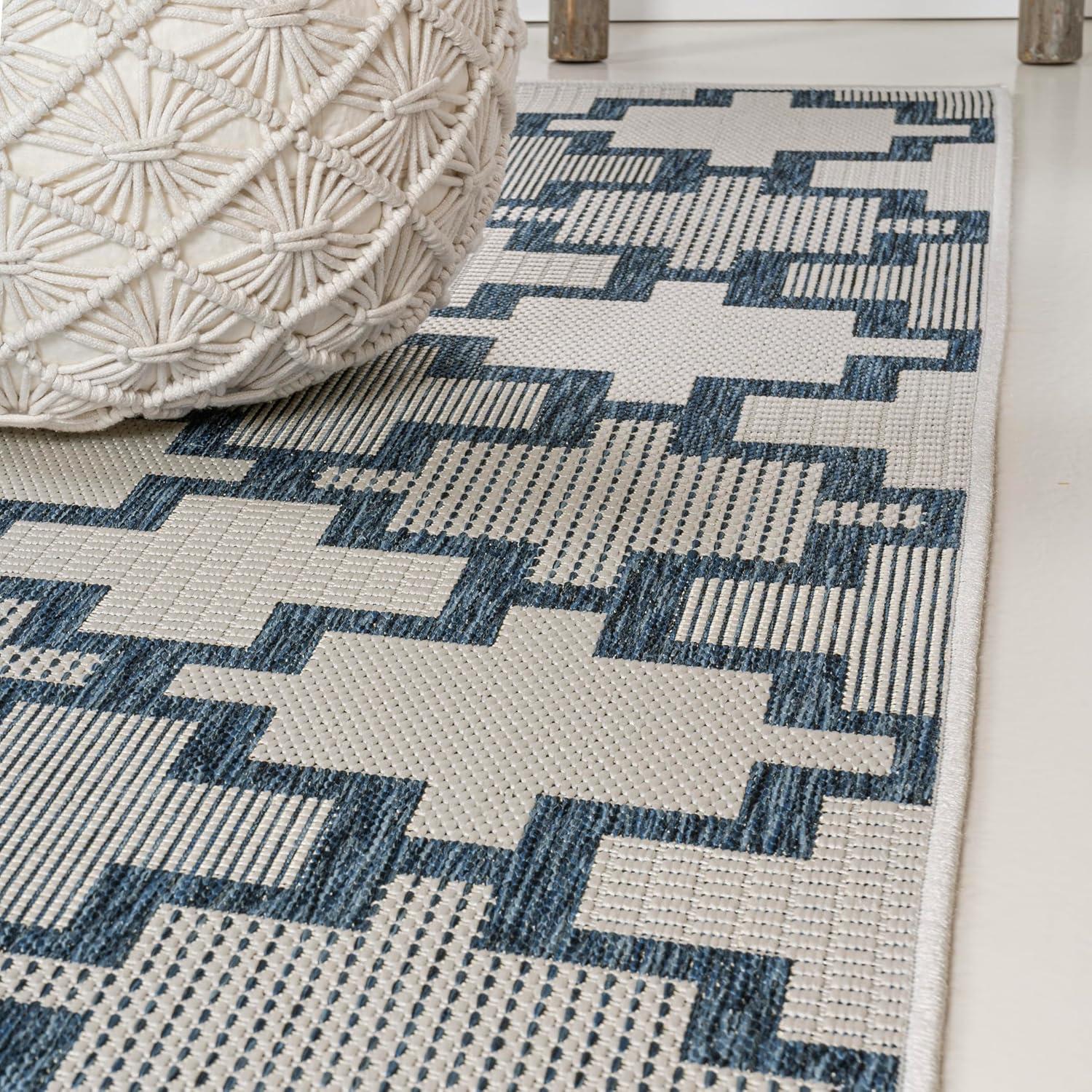 image:imageJONATHAN Y Geometric Tile Pattern Indoor Outdoor Runner Rug 2X8 SalmonCream Cyrus Modern for Backyard Patio Porch EasyCleaning High Traffic PetFriendly NonShedding TSN200A28NavyCream