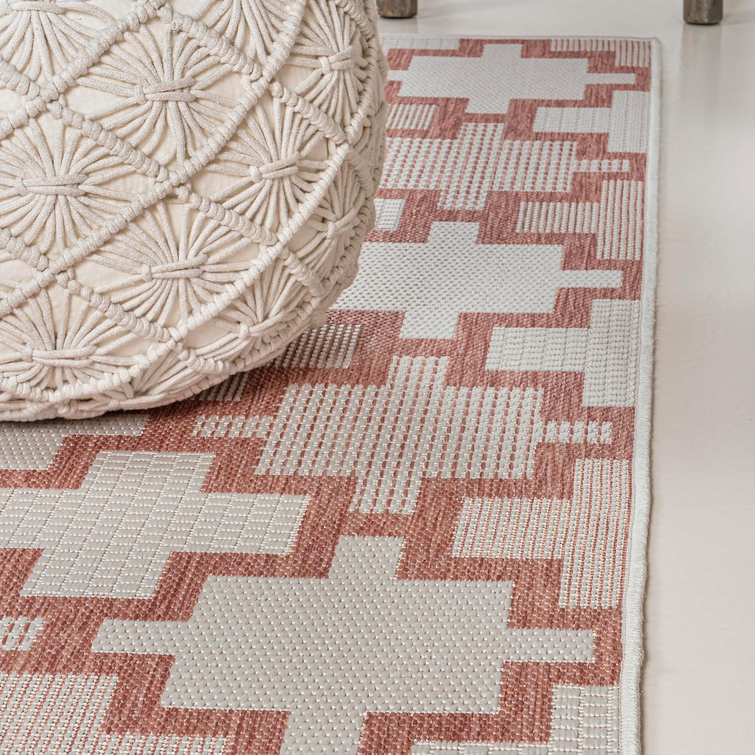 image:imageJONATHAN Y Geometric Tile Pattern Indoor Outdoor Runner Rug 2X8 SalmonCream Cyrus Modern for Backyard Patio Porch EasyCleaning High Traffic PetFriendly NonShedding TSN200A28SalmonCream