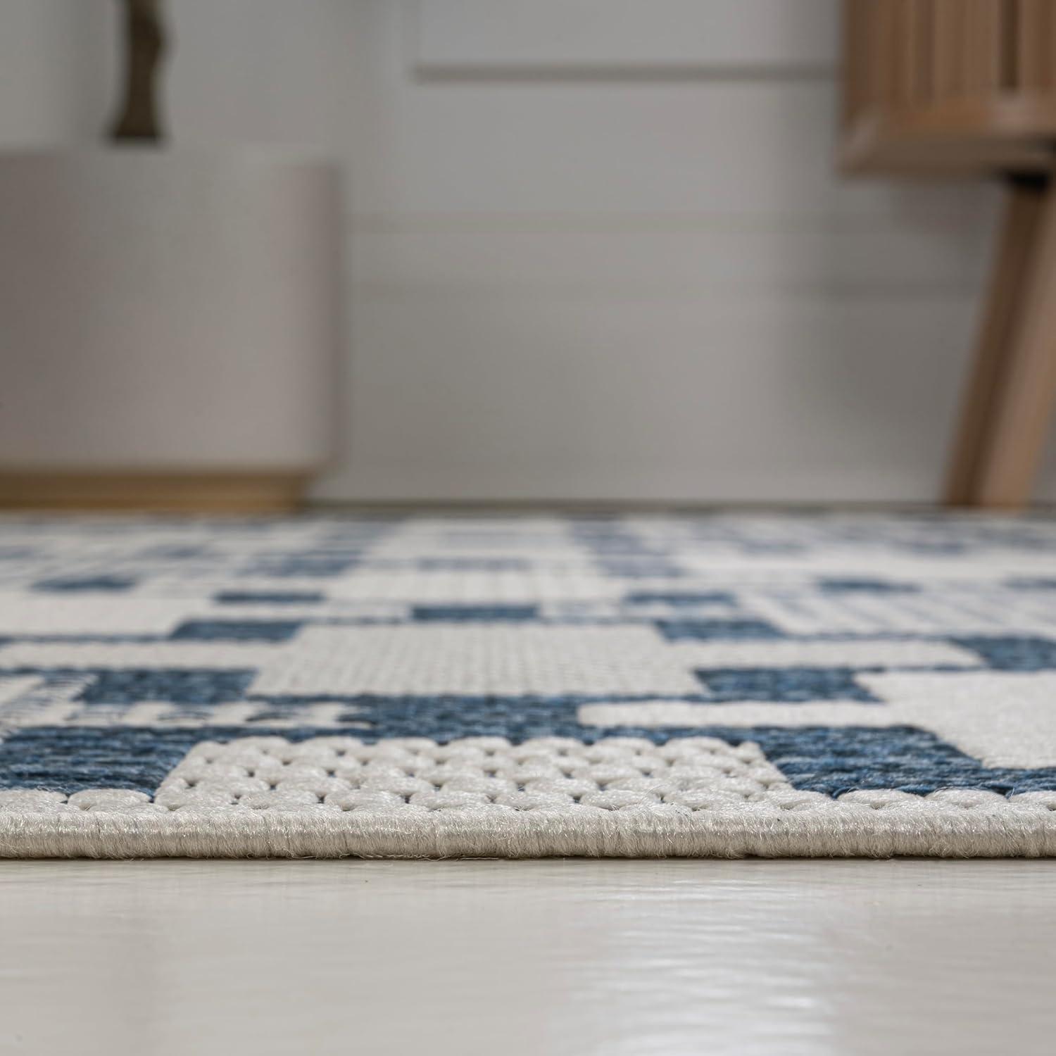 image:imageJONATHAN Y Geometric Tile Pattern Indoor Outdoor Runner Rug 2X8 SalmonCream Cyrus Modern for Backyard Patio Porch EasyCleaning High Traffic PetFriendly NonShedding TSN200A28NavyCream