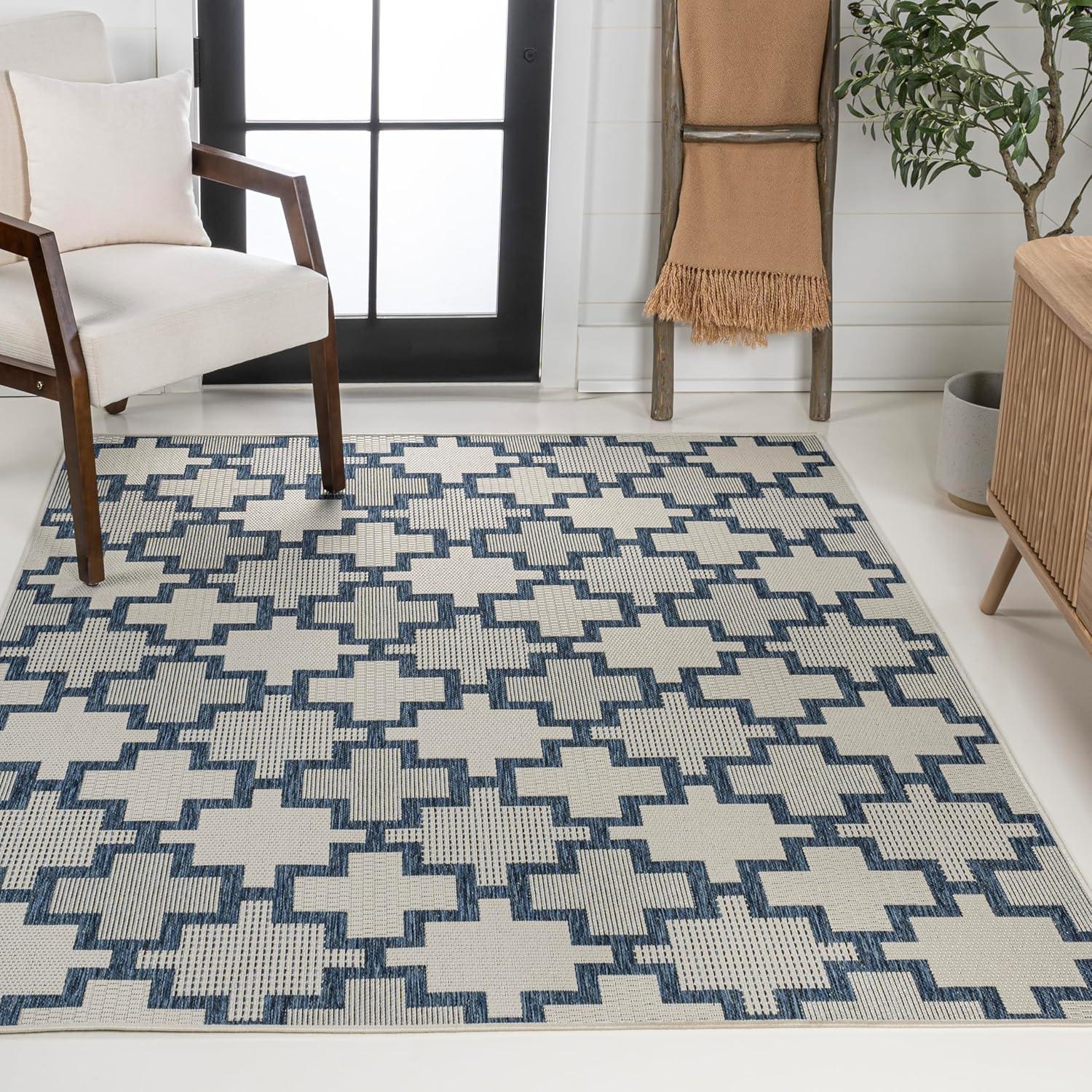 image:imageJONATHAN Y Geometric Tile Pattern Indoor Outdoor Runner Rug 2X8 SalmonCream Cyrus Modern for Backyard Patio Porch EasyCleaning High Traffic PetFriendly NonShedding TSN200A28NavyCream