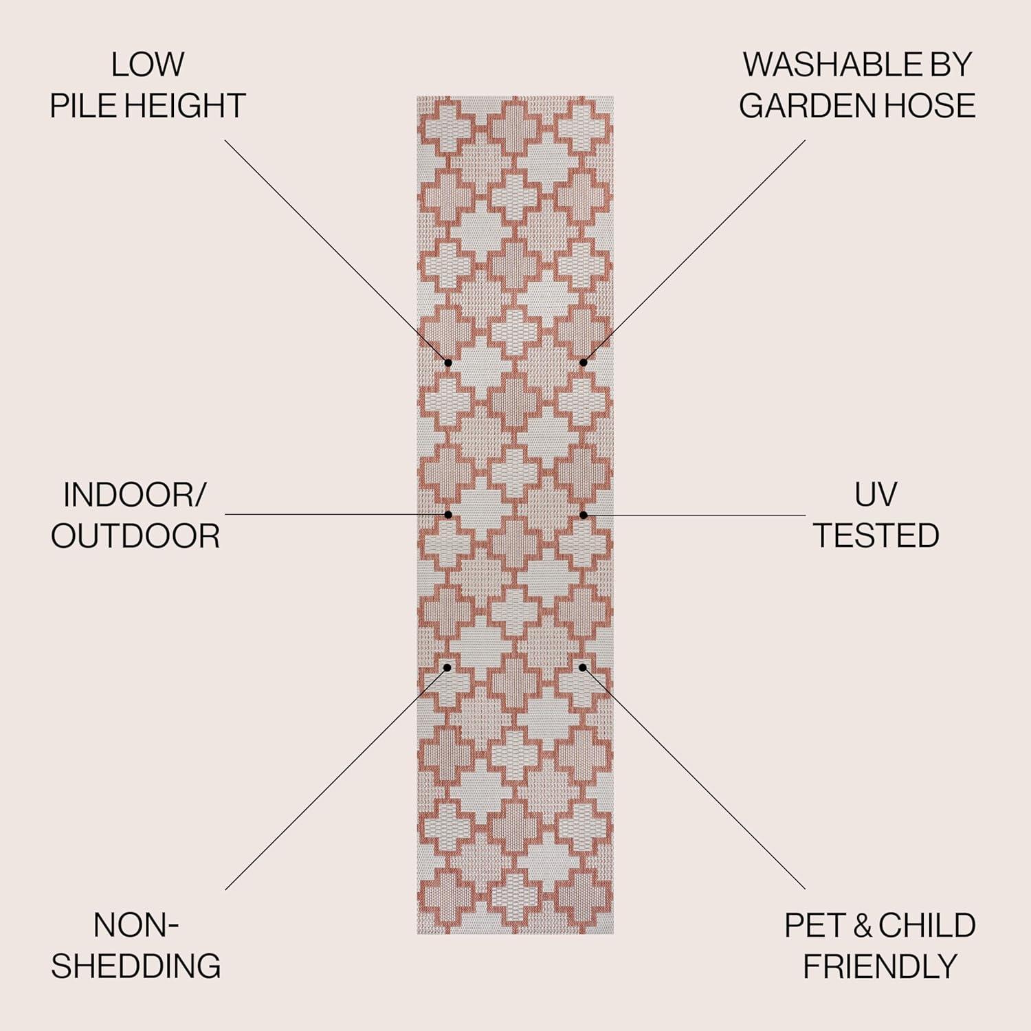 image:imageJONATHAN Y Geometric Tile Pattern Indoor Outdoor Runner Rug 2X8 SalmonCream Cyrus Modern for Backyard Patio Porch EasyCleaning High Traffic PetFriendly NonShedding TSN200A28SalmonCream
