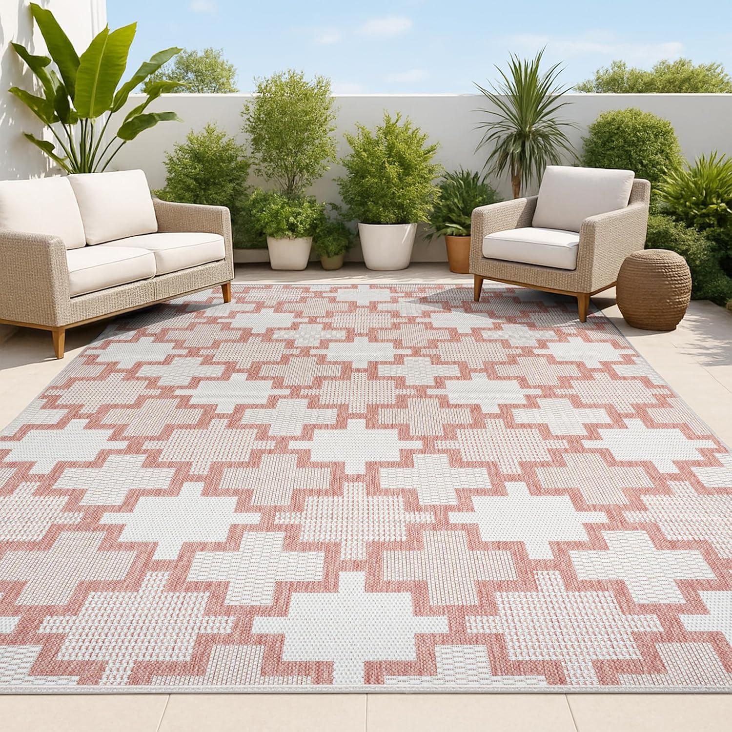 image:imageJONATHAN Y Geometric Tile Pattern Indoor Outdoor Runner Rug 2X8 SalmonCream Cyrus Modern for Backyard Patio Porch EasyCleaning High Traffic PetFriendly NonShedding TSN200A28SalmonCream